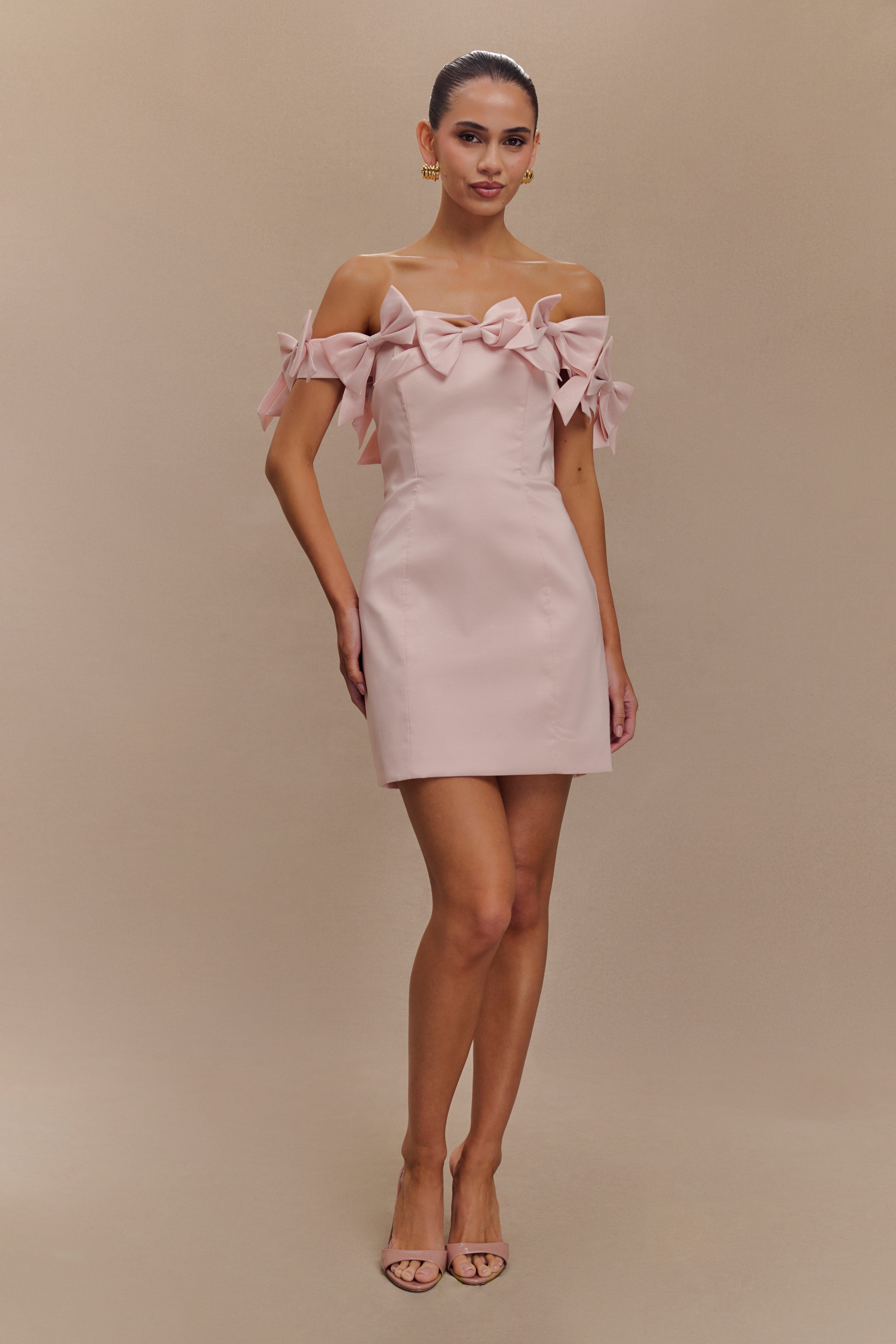 Levauro Rose Straplez Fiyonklu Mini Elbise - Pudra