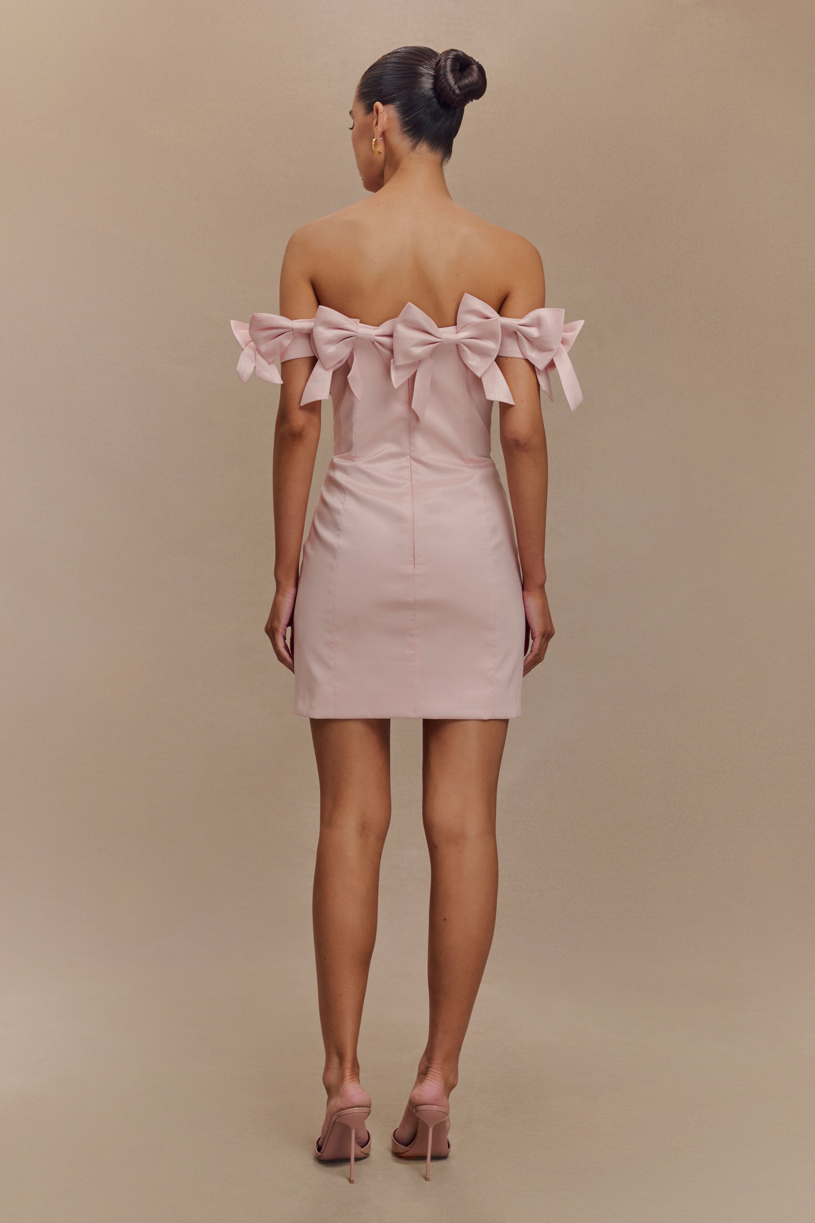 Levauro Rose Straplez Fiyonklu Mini Elbise - Pudra