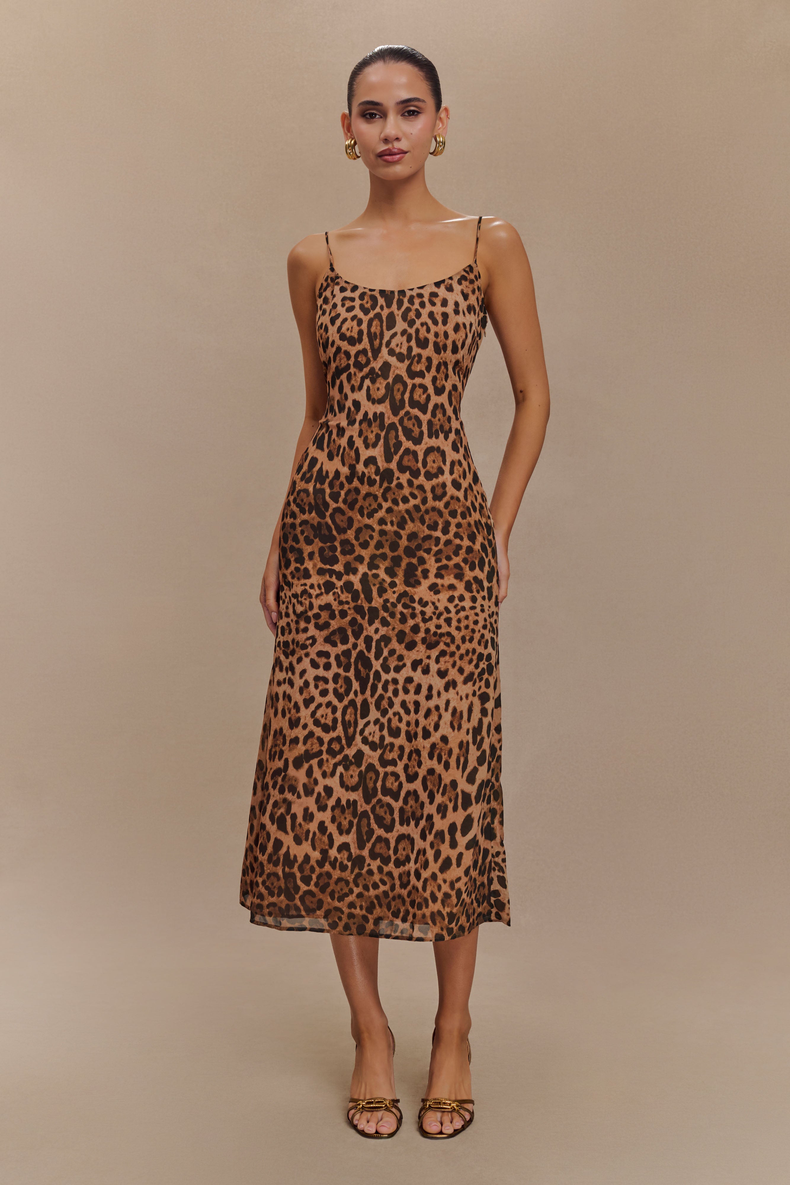 Levauro Leanne Şifon Midi Elbise - Leopar Desenli