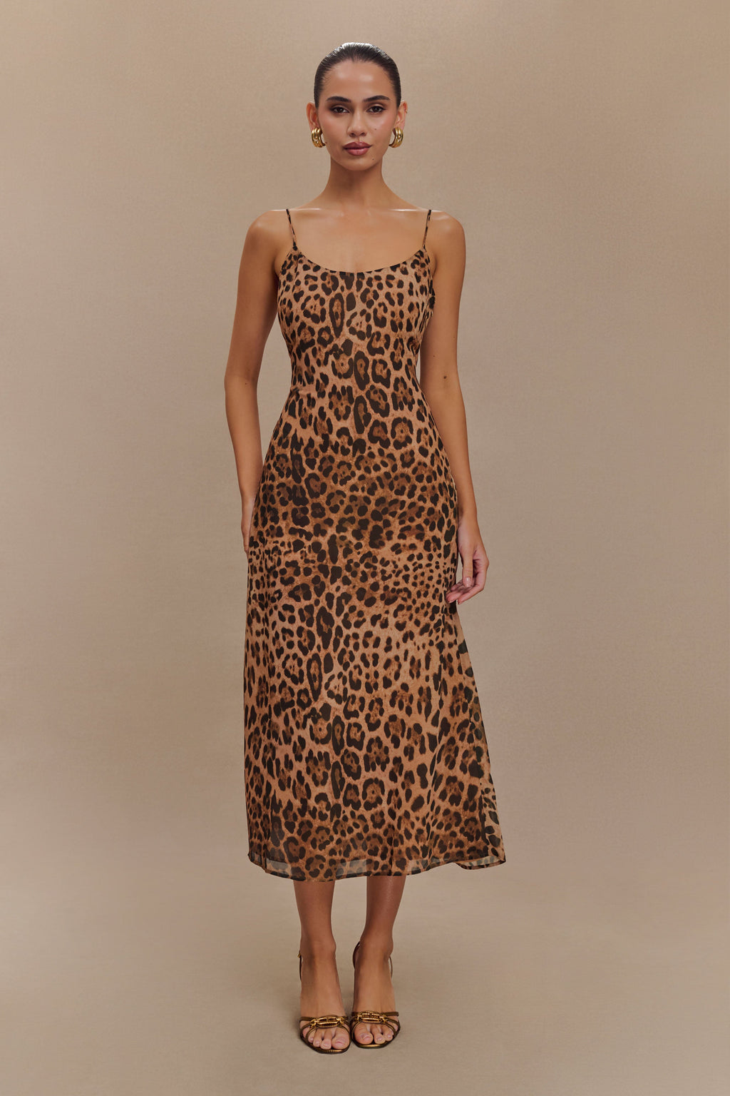Levauro Leanne Şifon Midi Elbise - Leopar Desenli