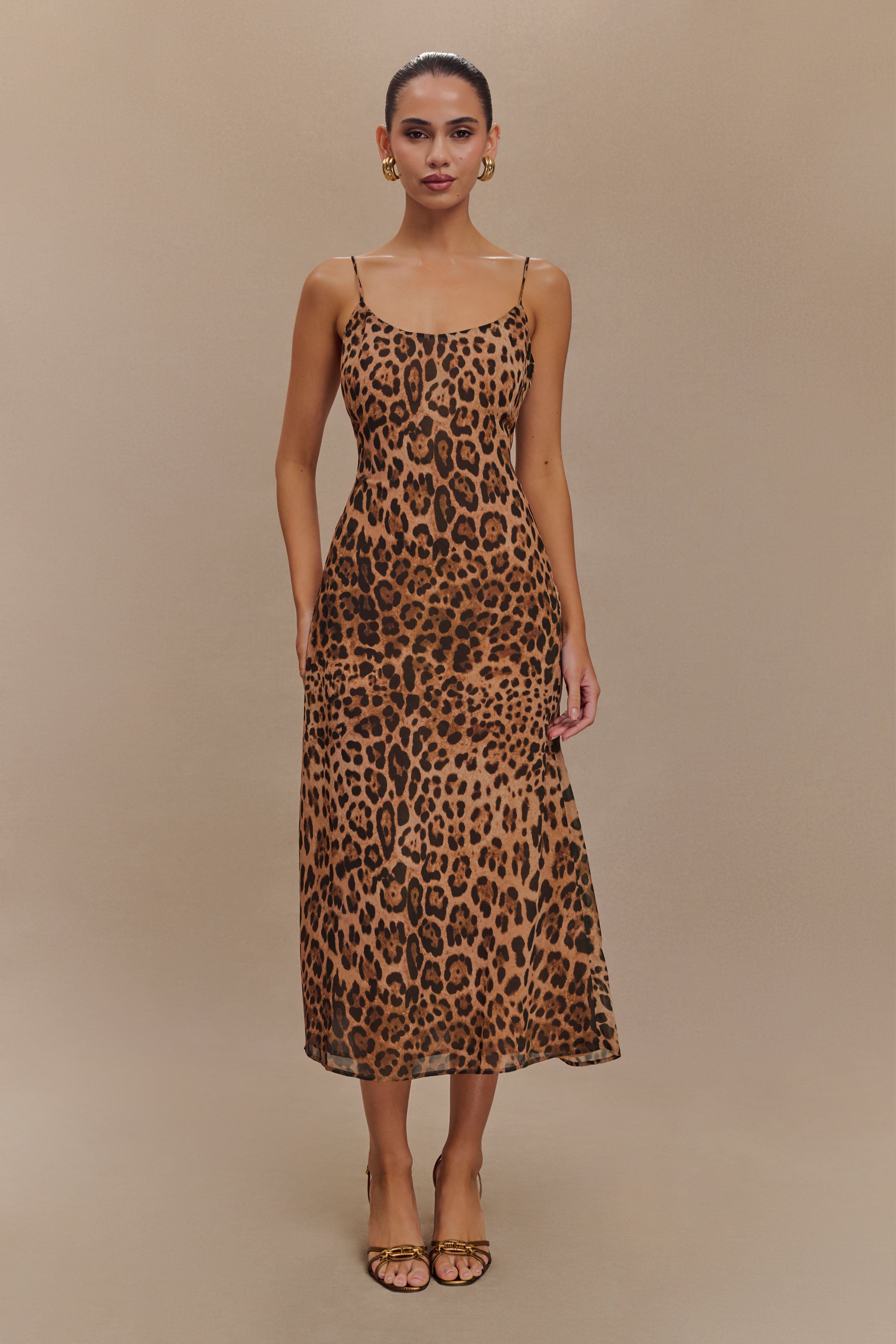 Levauro Leanne Şifon Midi Elbise - Leopar Desenli