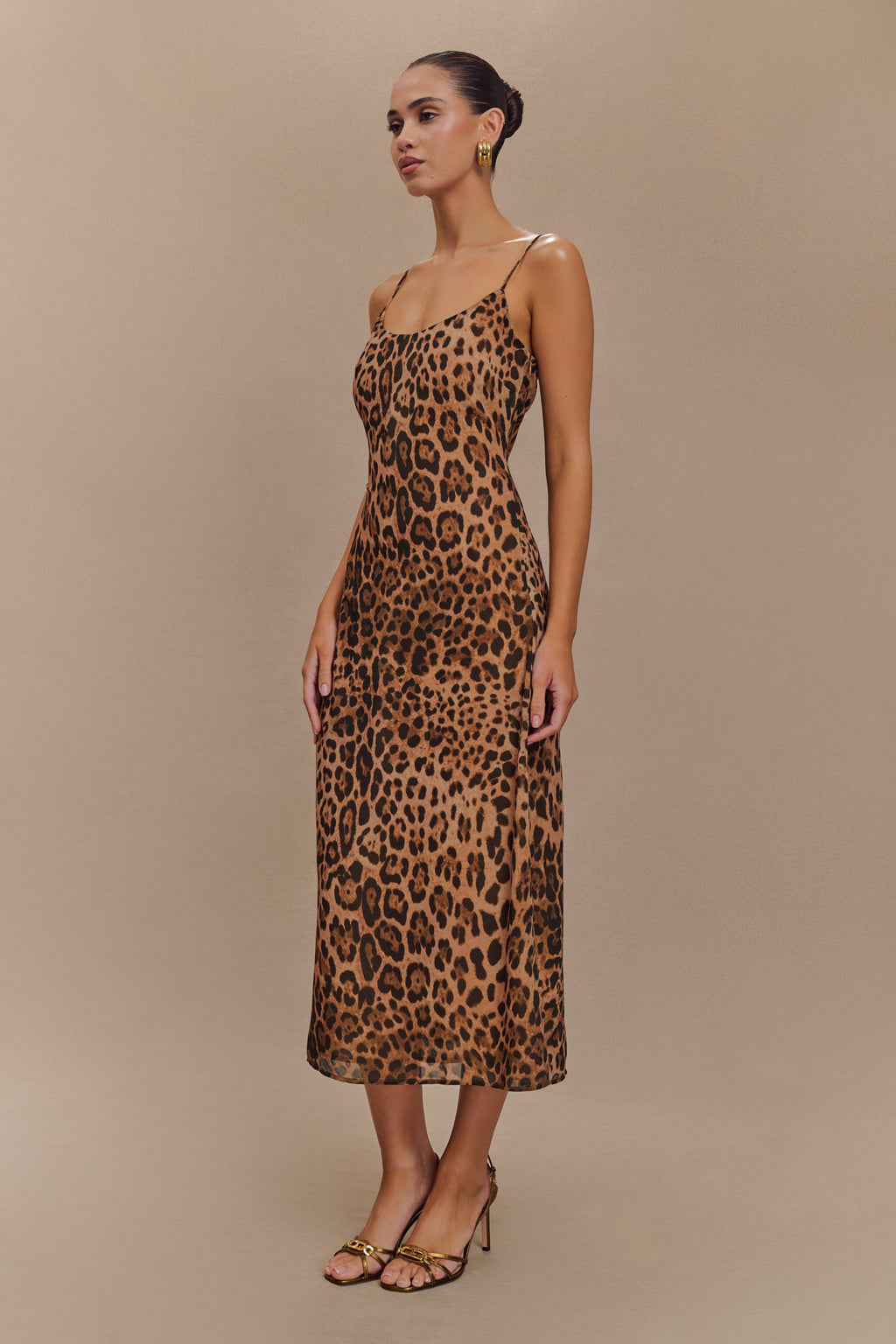 Levauro Leanne Şifon Midi Elbise - Leopar Desenli