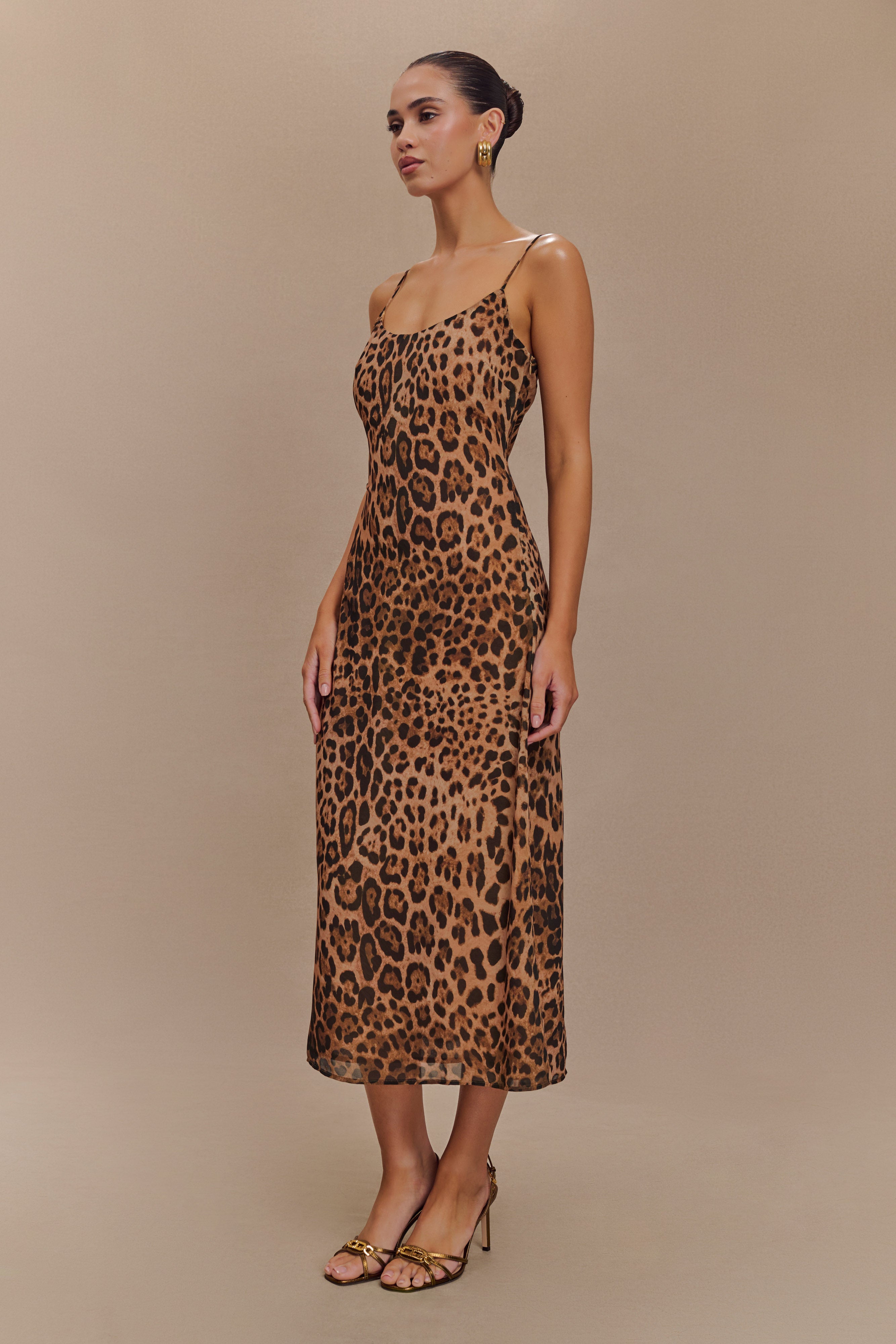 Levauro Leanne Şifon Midi Elbise - Leopar Desenli