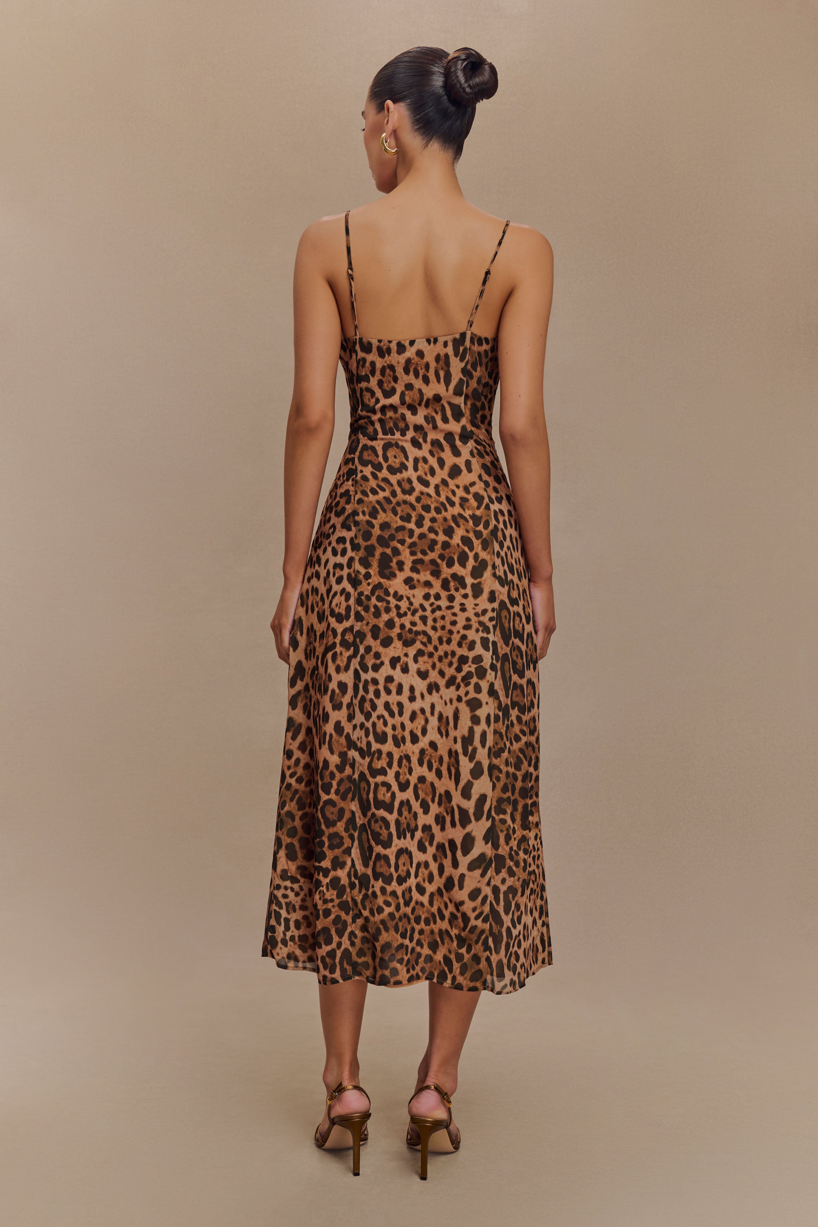 Levauro Leanne Şifon Midi Elbise - Leopar Desenli
