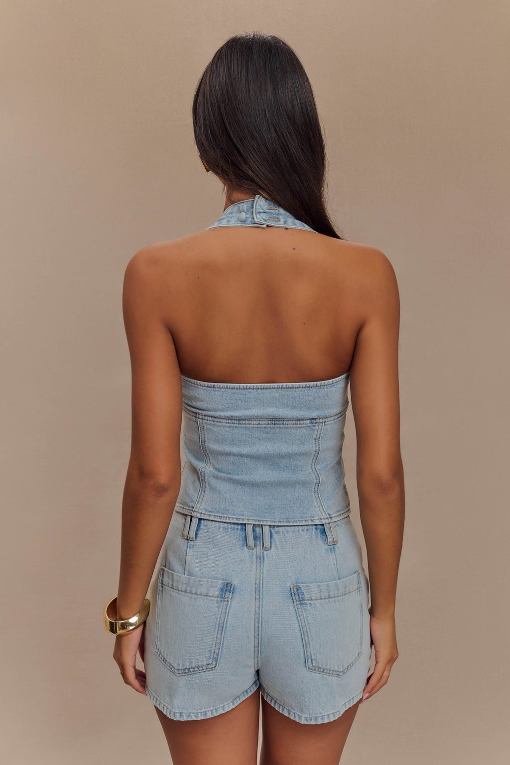 Levauro Dayna Denim Boyundan Bağlamalı Üst - Açık Mavi