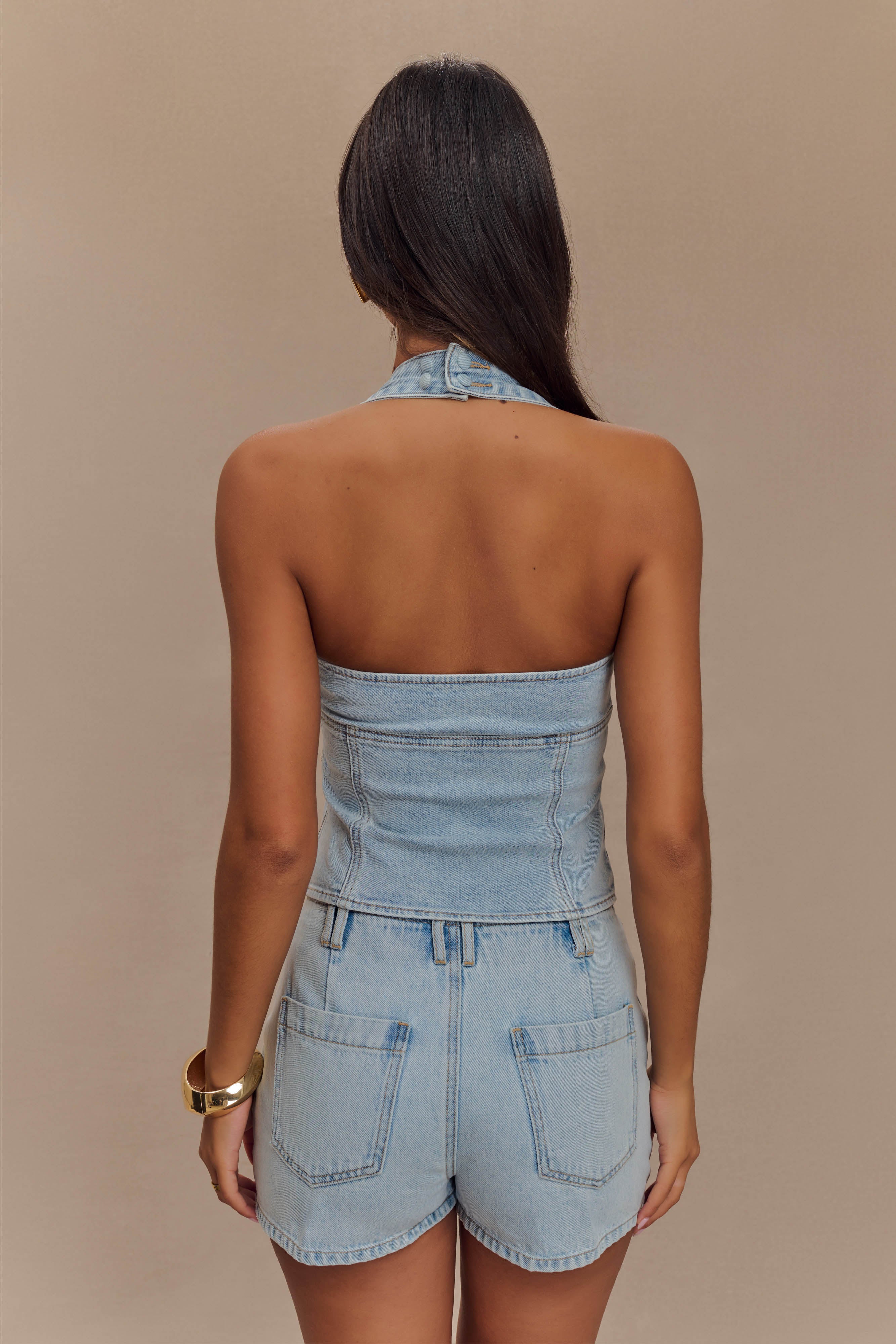 Levauro Dayna Denim Boyundan Bağlamalı Üst - Açık Mavi