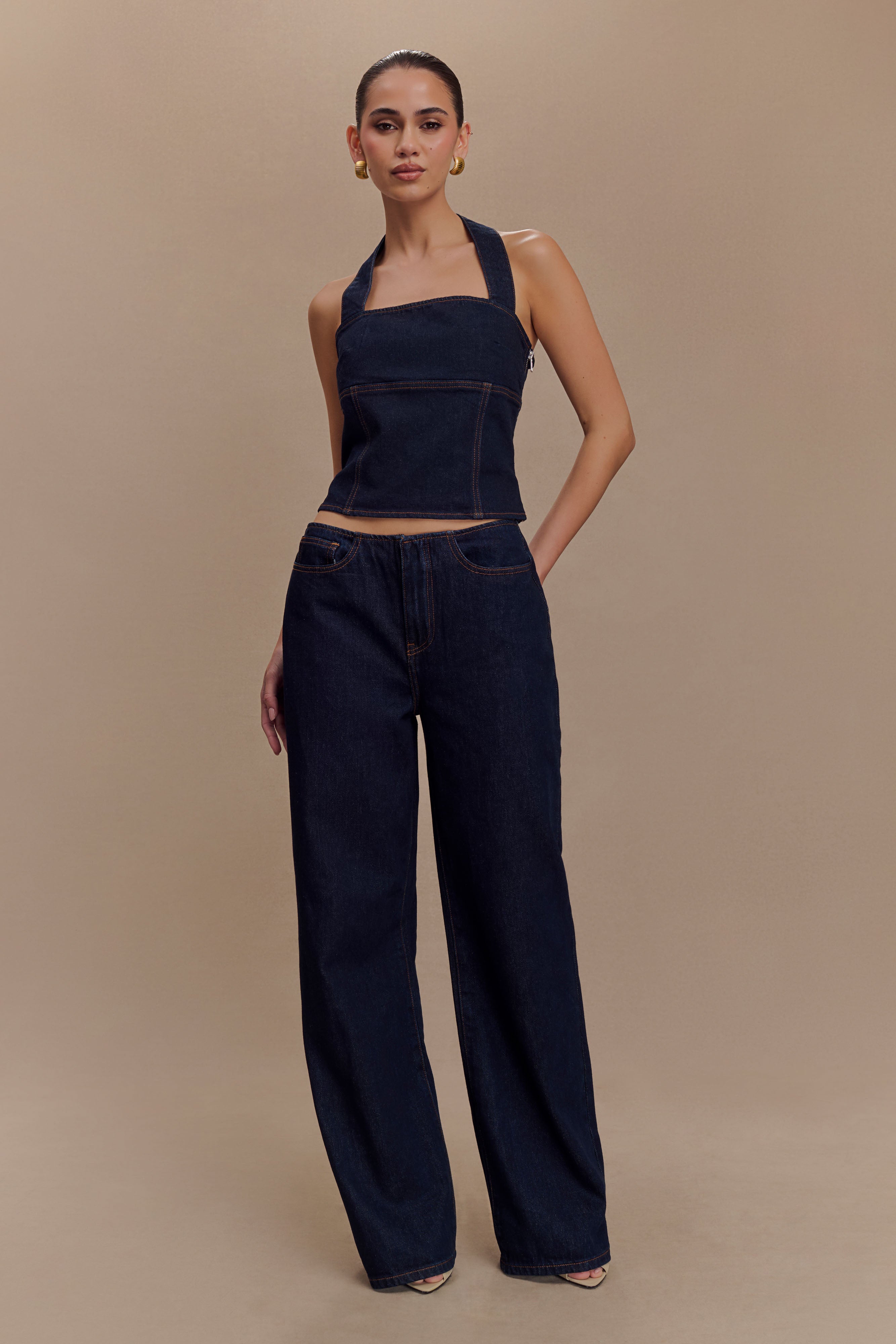 Levauro Dayna Denim Boyundan Bağlamalı Üst - İndigo Mavi