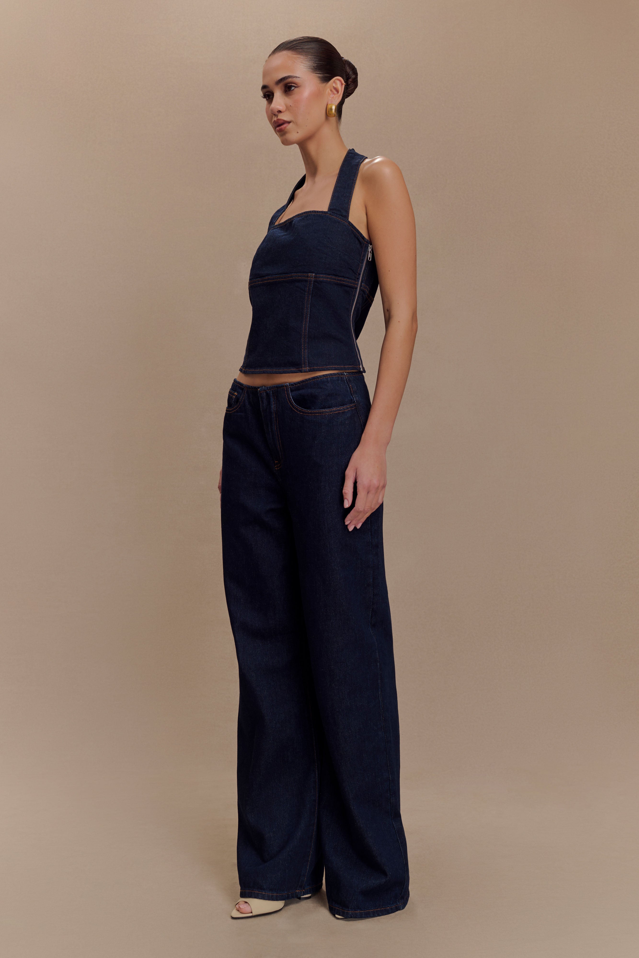 Levauro Dayna Denim Boyundan Bağlamalı Üst - İndigo Mavi