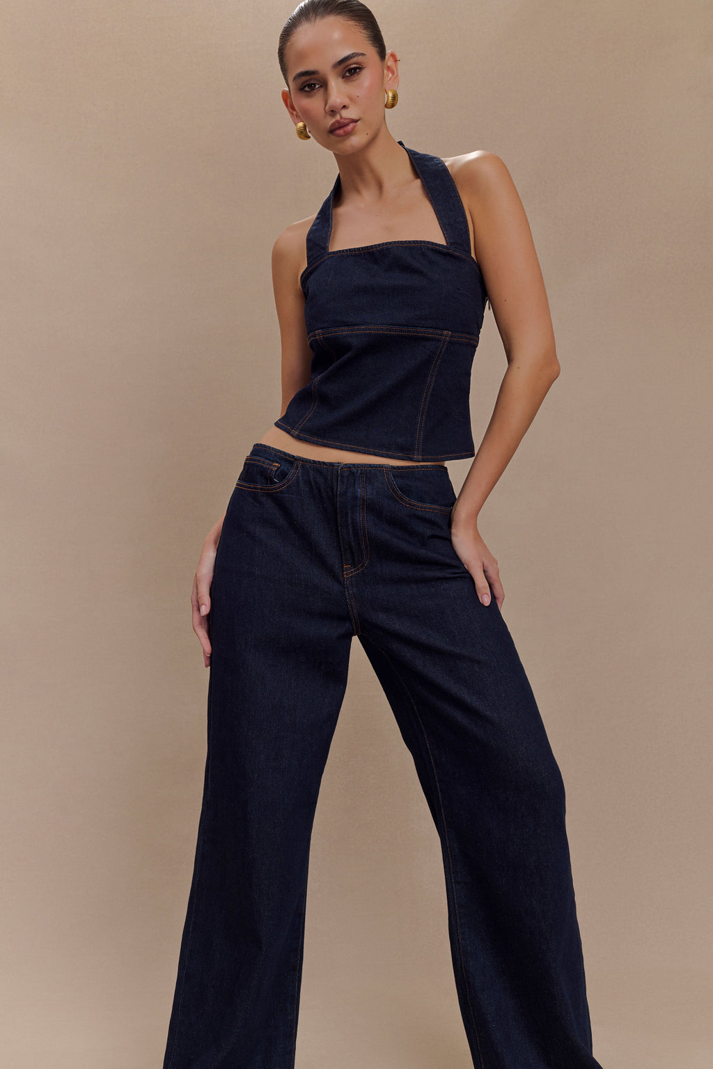 Levauro Dayna Denim Boyundan Bağlamalı Üst - İndigo Mavi