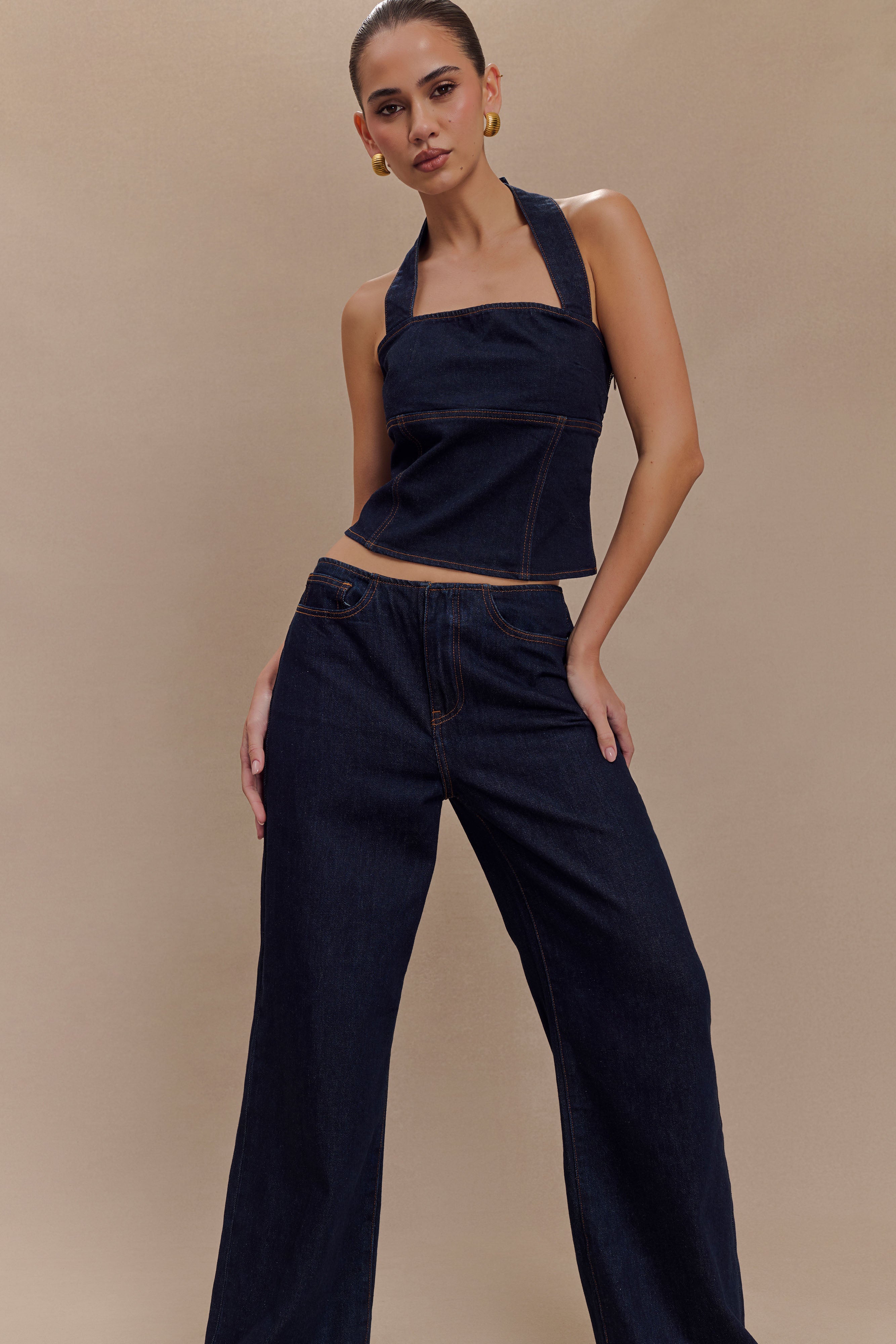Levauro Dayna Denim Boyundan Bağlamalı Üst - İndigo Mavi