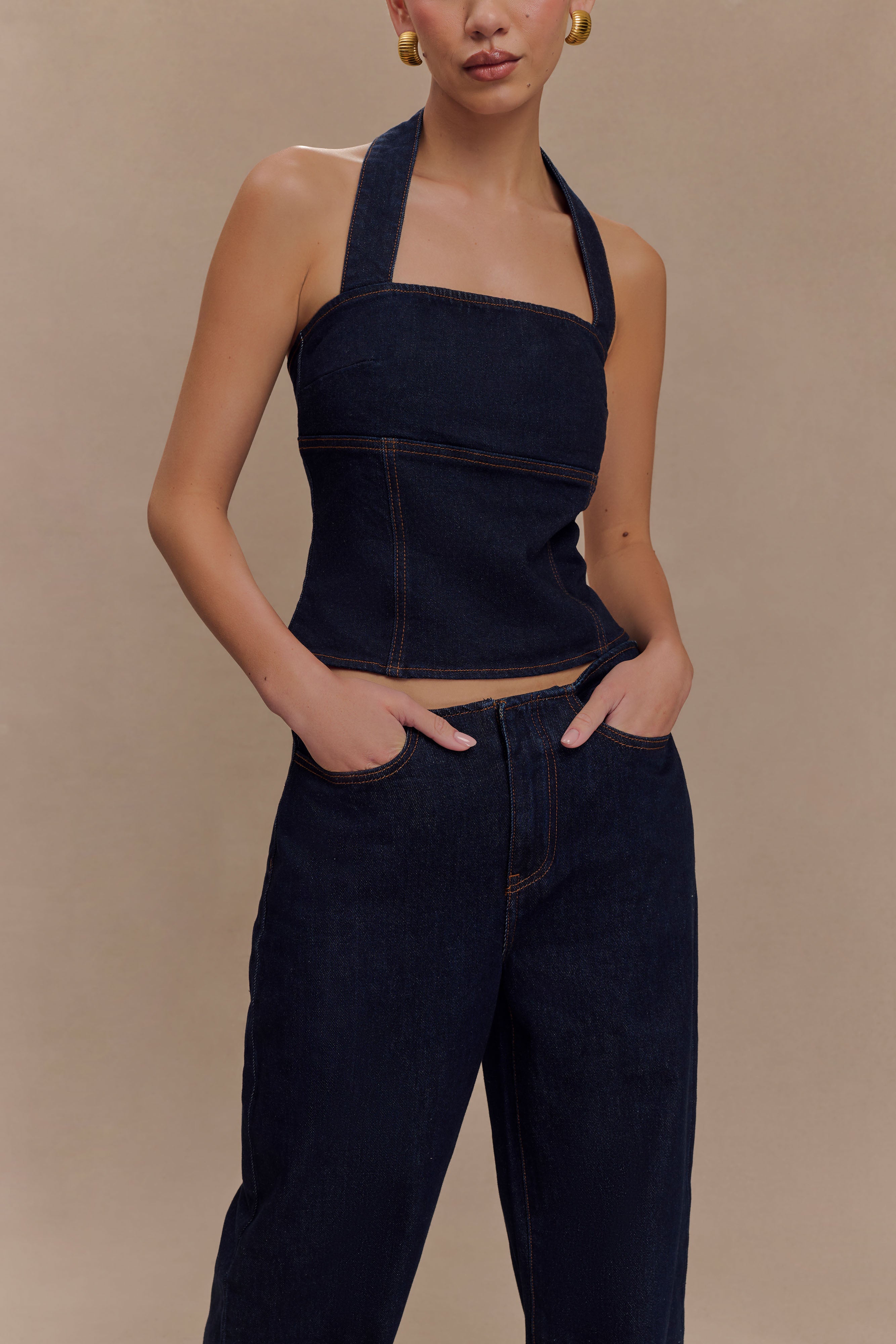 Levauro Dayna Denim Boyundan Bağlamalı Üst - İndigo Mavi
