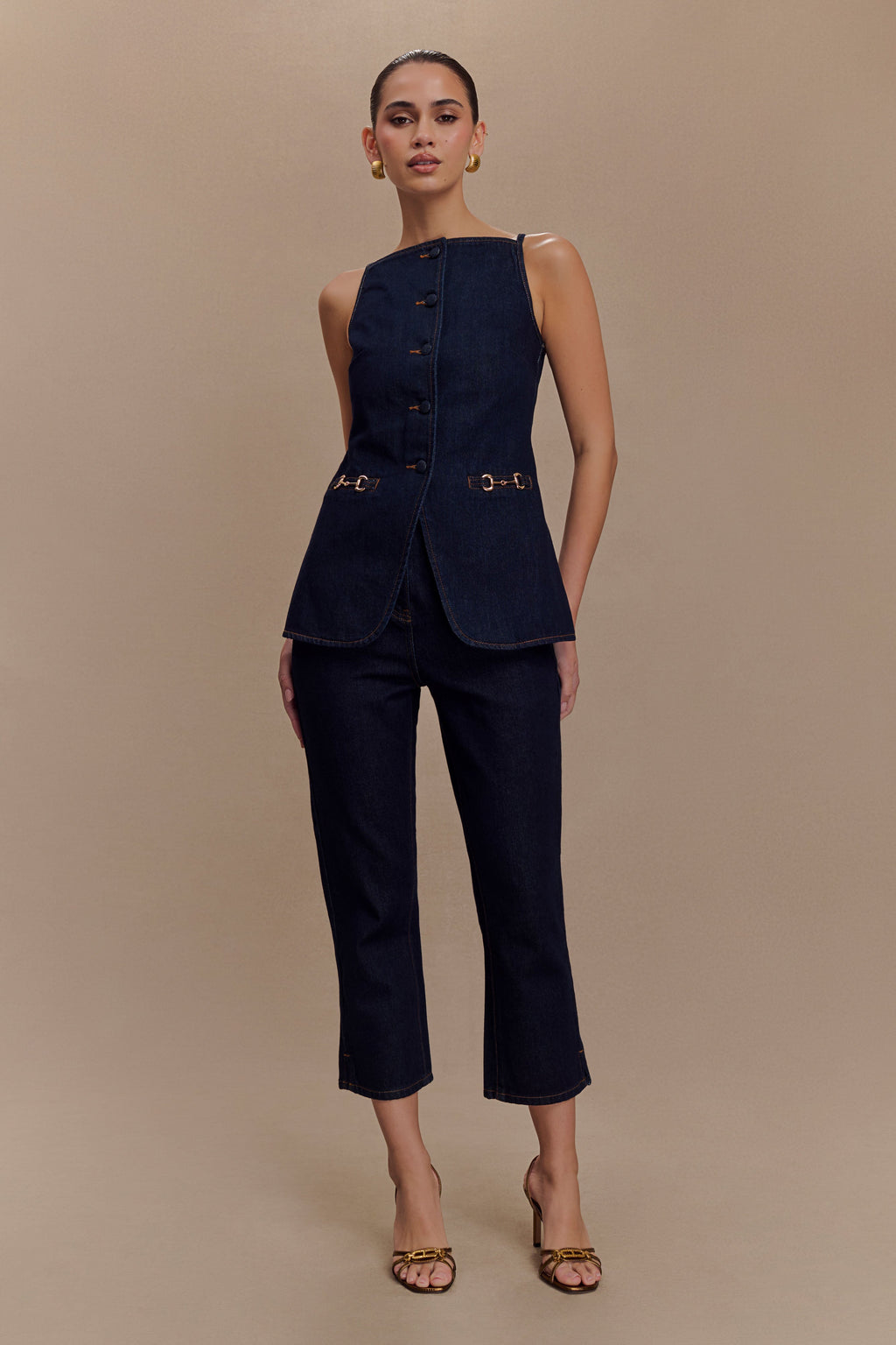 Levauro Ashton Kolsuz Düğmeli Denim Üst - İndigo Mavi