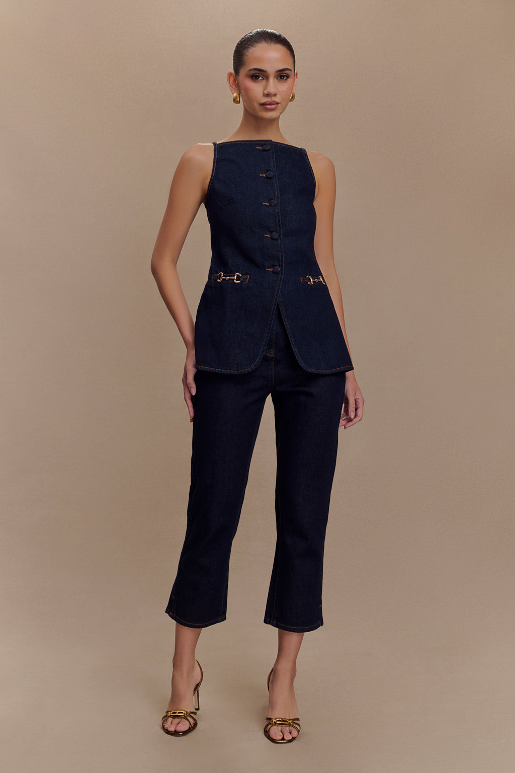 Levauro Ashton Kolsuz Düğmeli Denim Üst - İndigo Mavi
