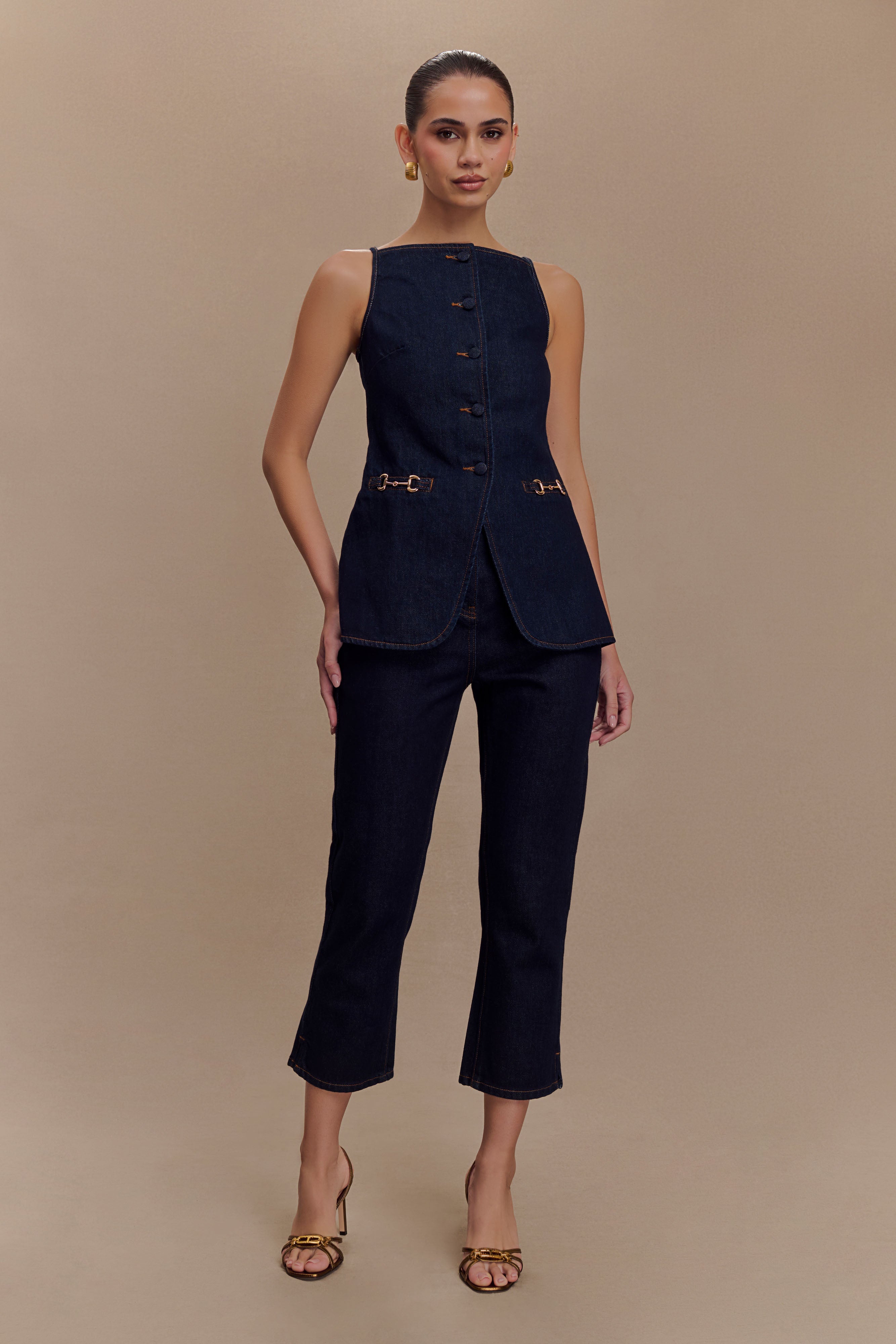 Levauro Ashton Kolsuz Düğmeli Denim Üst - İndigo Mavi