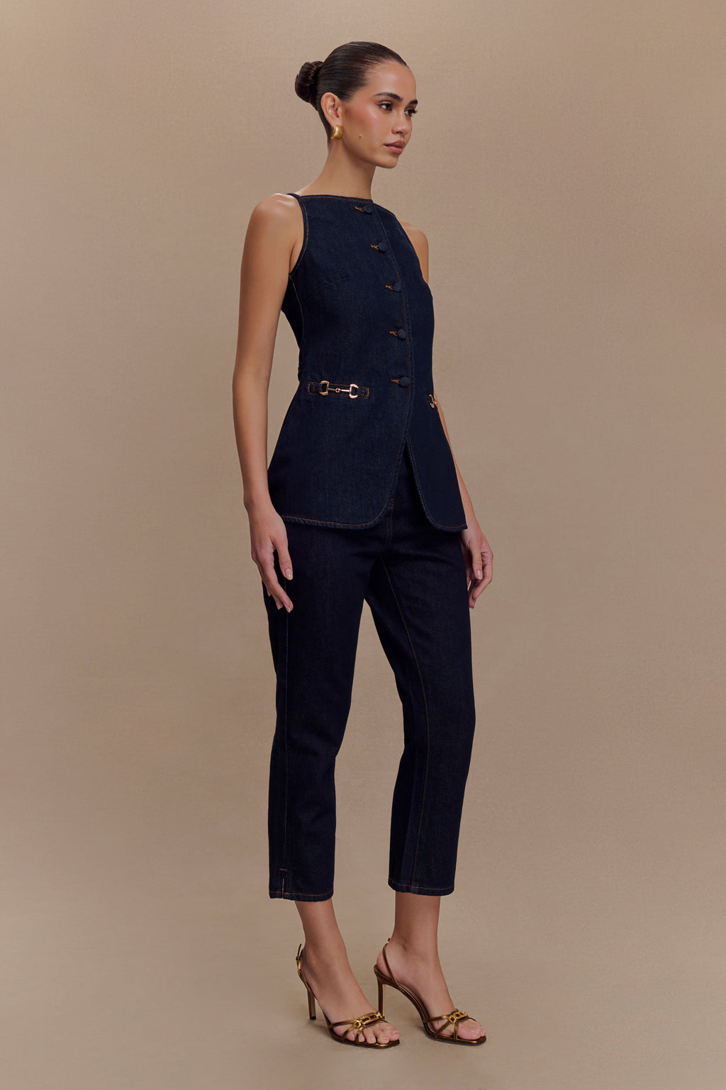 Levauro Ashton Kolsuz Düğmeli Denim Üst - İndigo Mavi