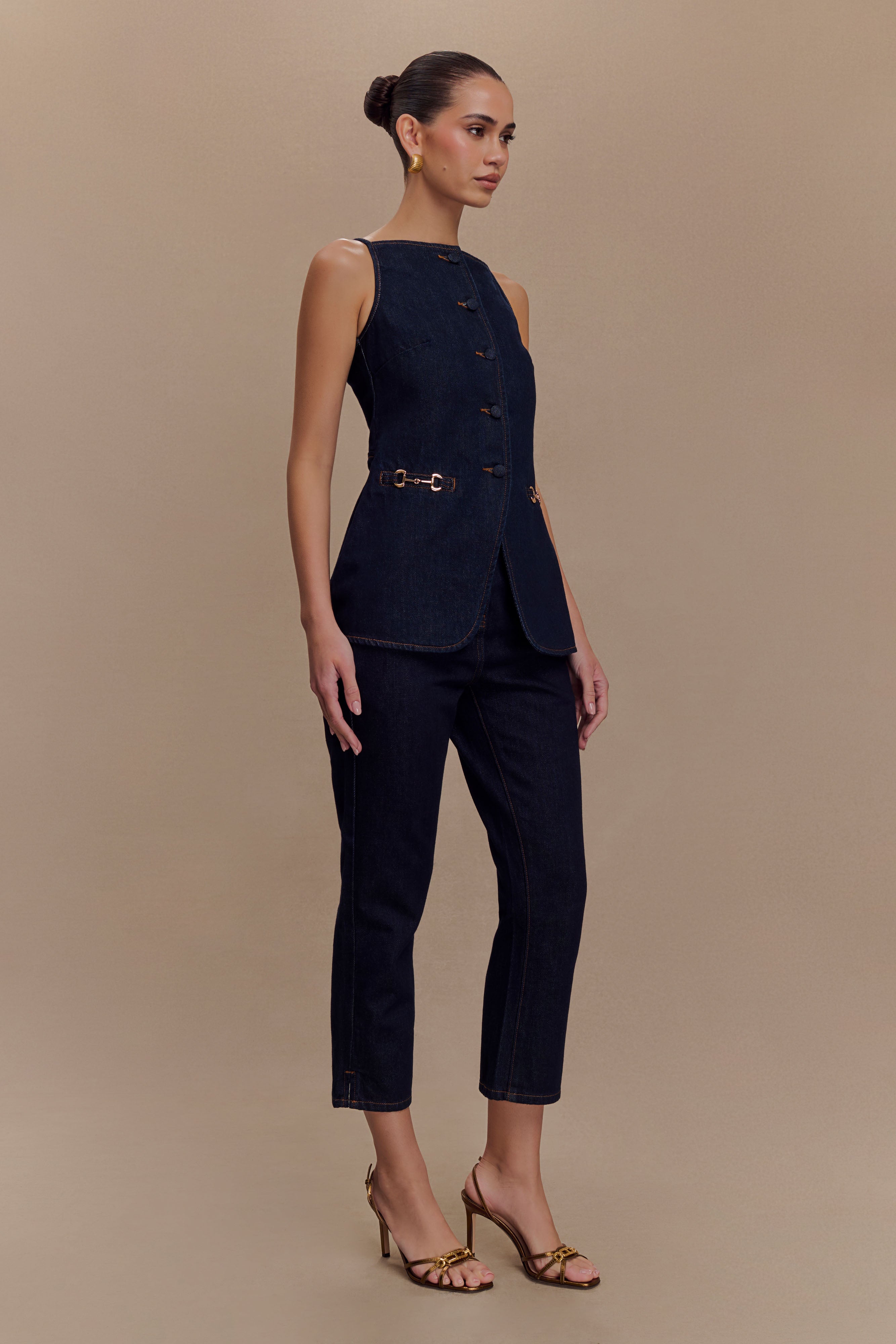 Levauro Ashton Kolsuz Düğmeli Denim Üst - İndigo Mavi