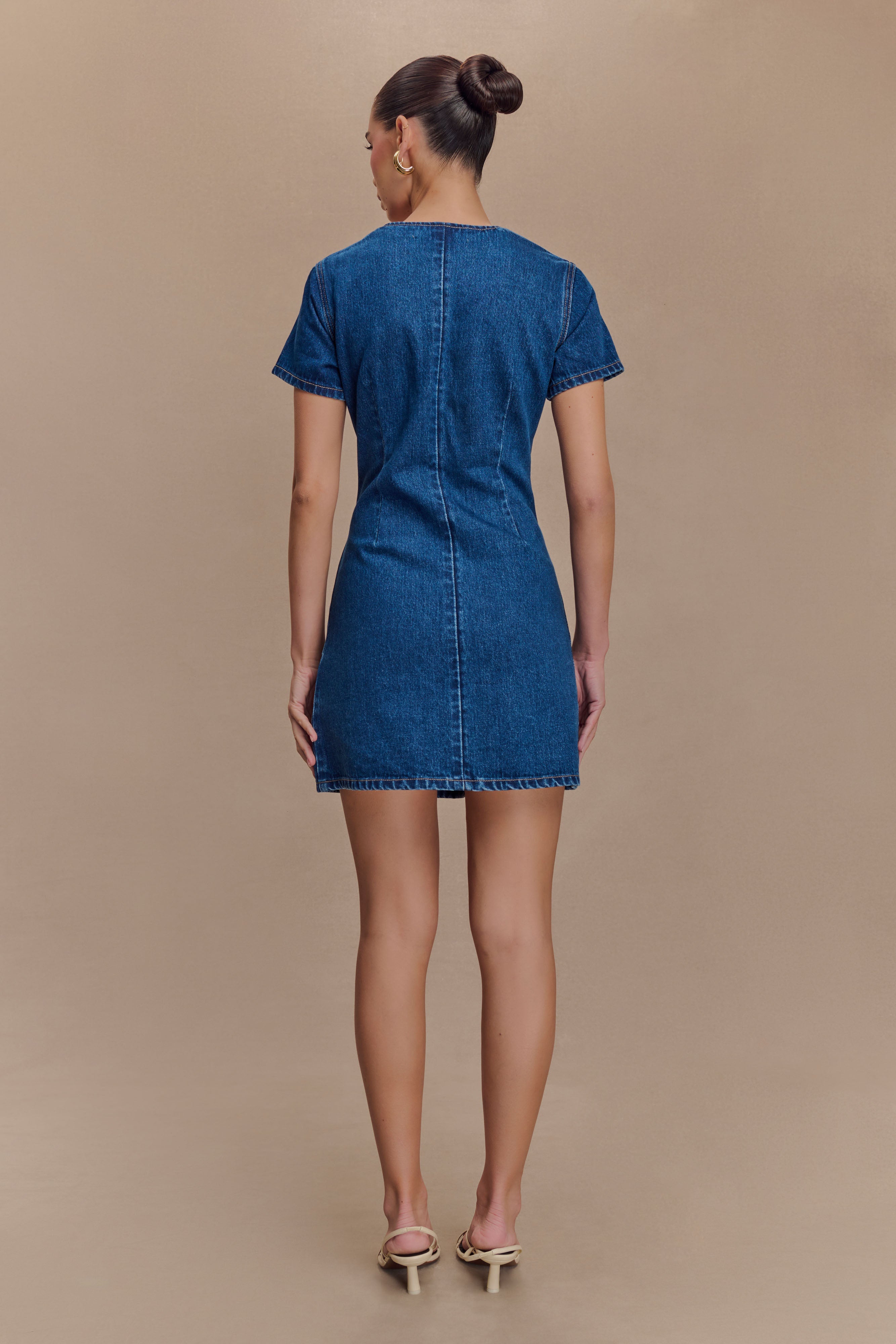 Levauro Monica Sweetheart Denim Mini Elbise - Koyu Mavi