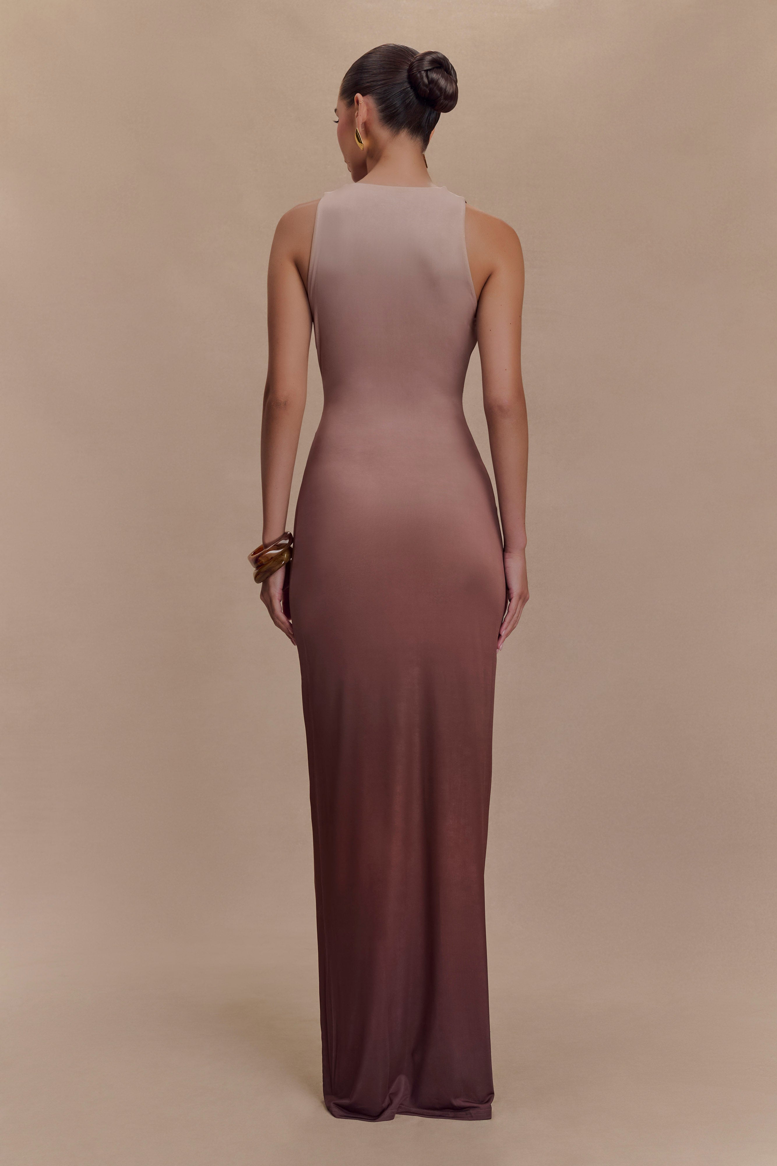 Levauro Stella Drapeli Dar Maxi Elbise - Mocha Ombre