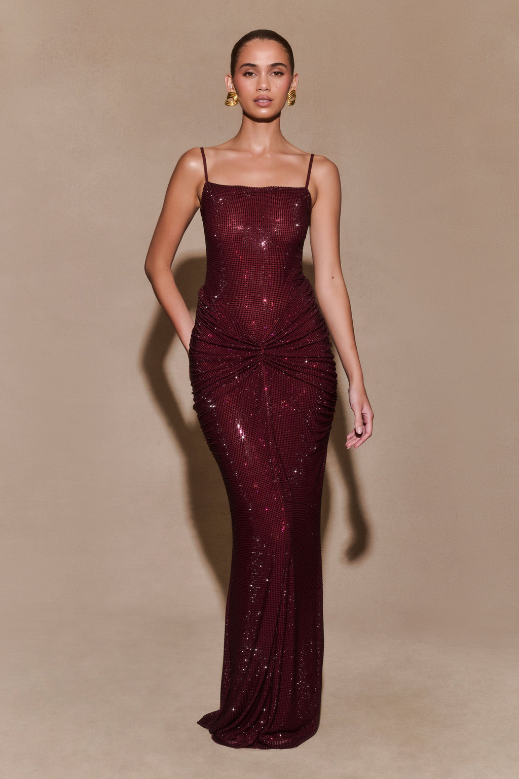 Levauro Roisin Diamante Saten Maxi Elbise - Maun
