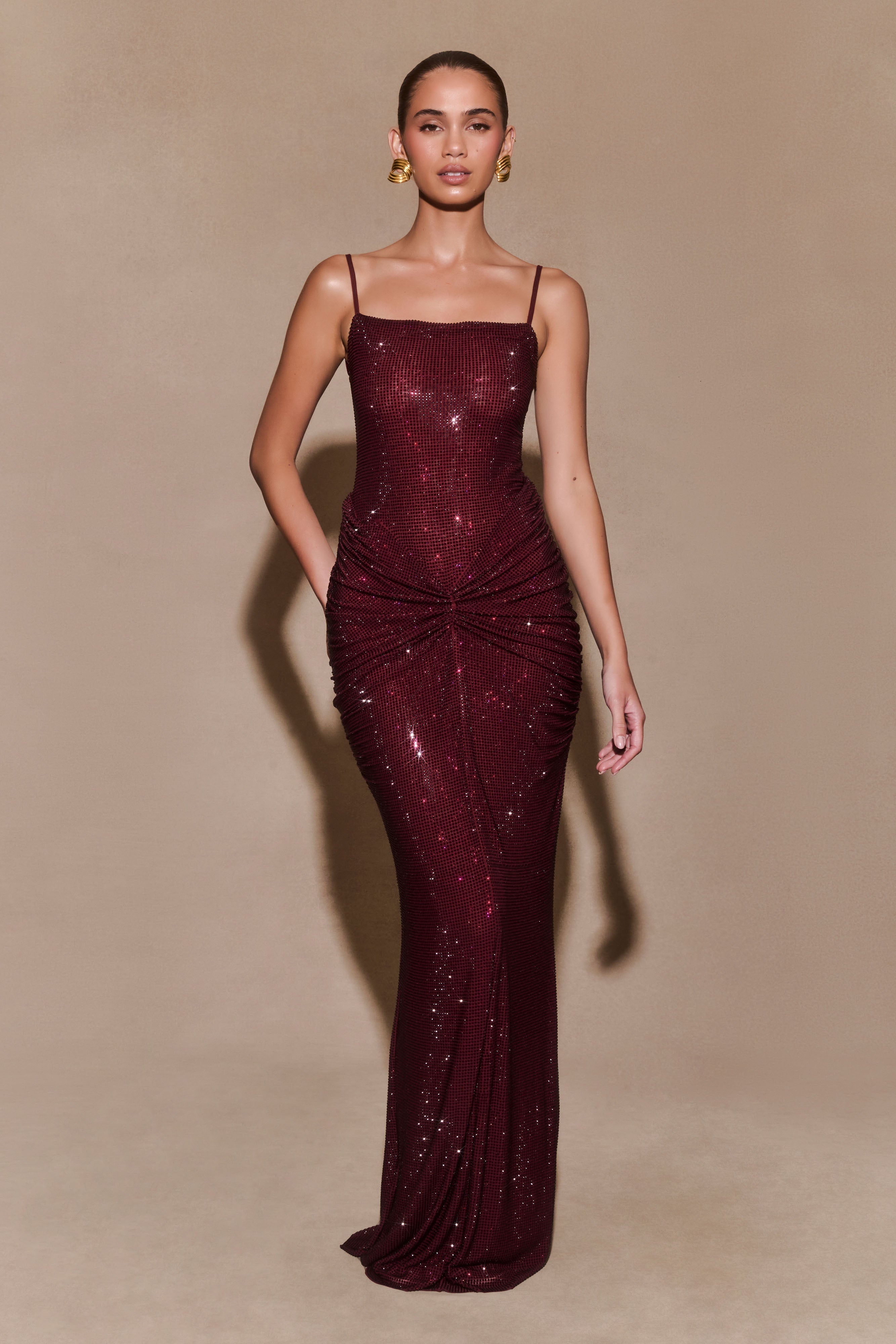 Levauro Roisin Diamante Saten Maxi Elbise - Maun
