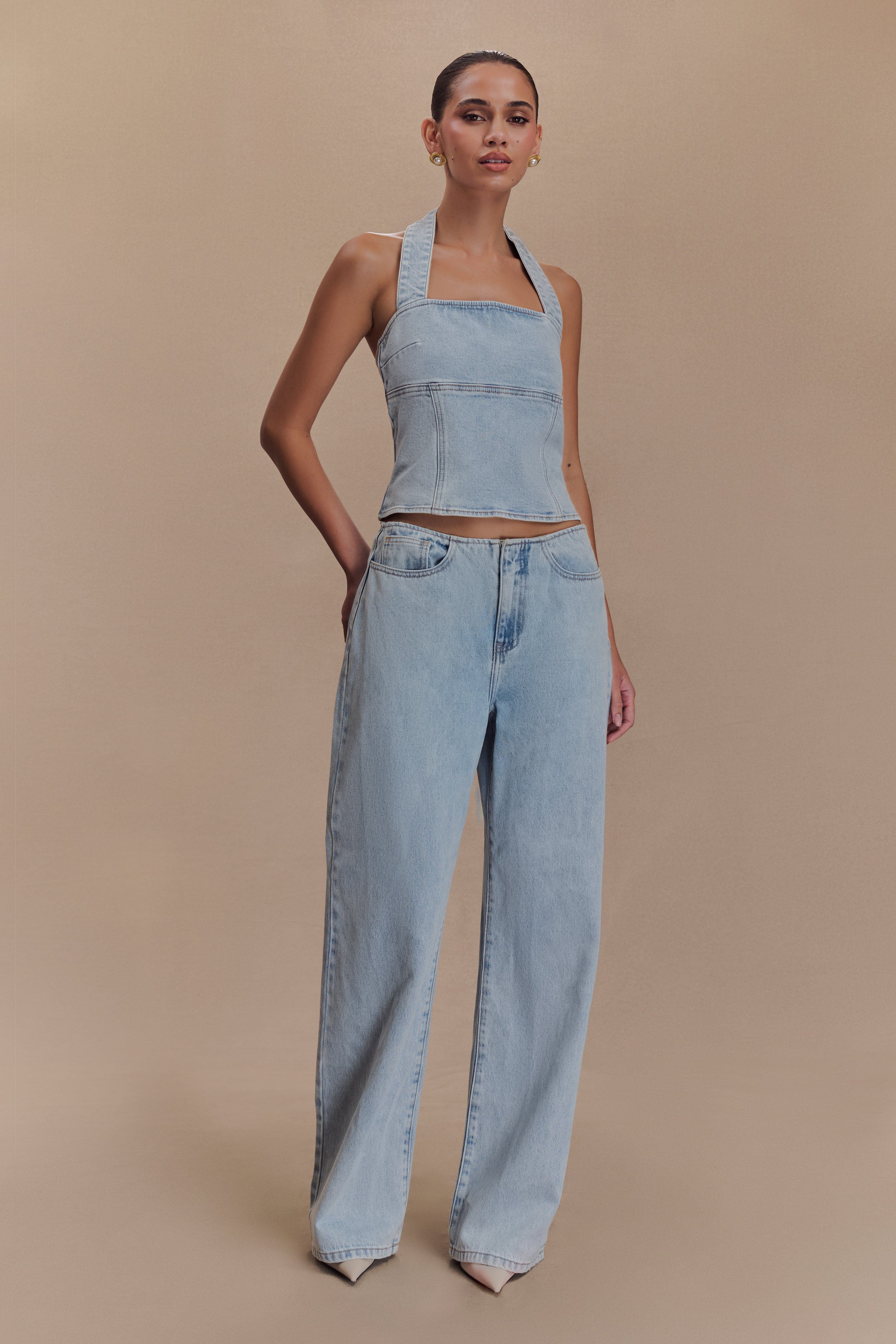 Levauro Dayna Denim Boyundan Bağlamalı Üst - Açık Mavi