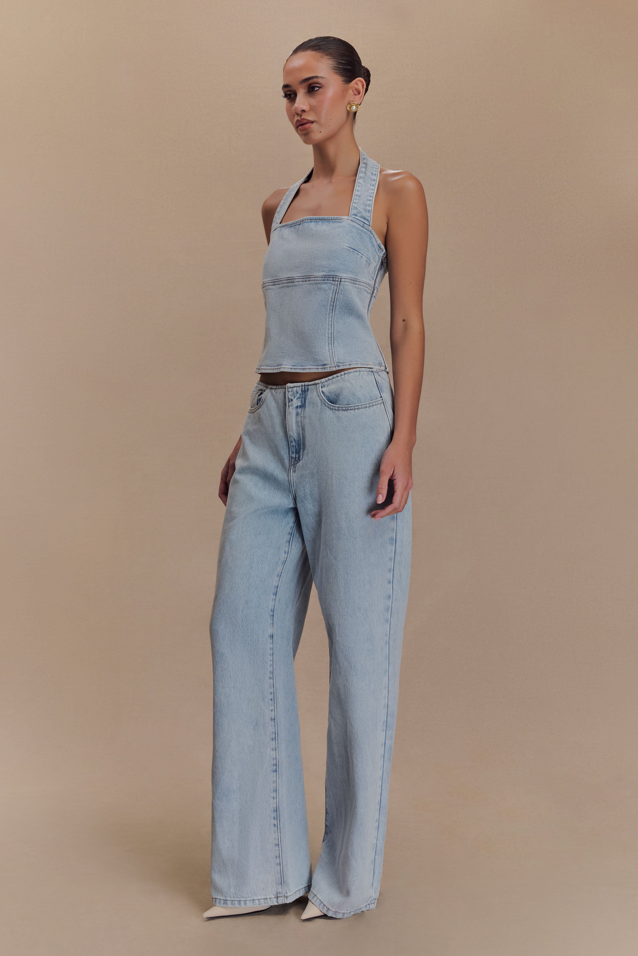 Levauro Dayna Denim Boyundan Bağlamalı Üst - Açık Mavi