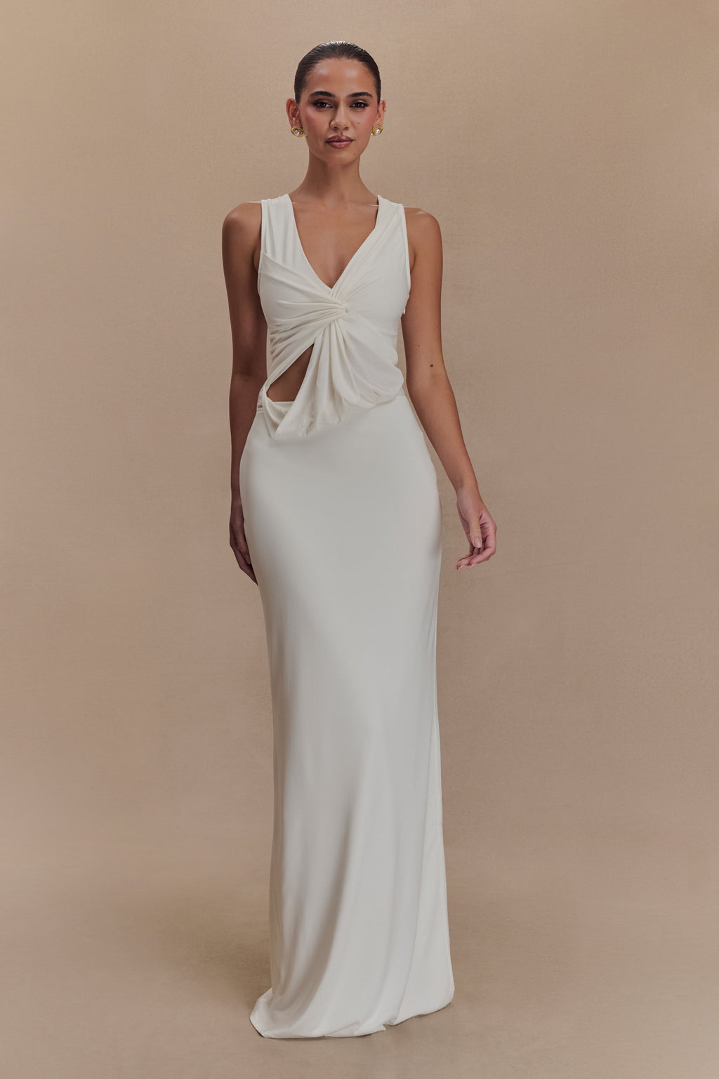 Levauro Kassidy Şeftali Jersey Maxi Elbise - Fildişi