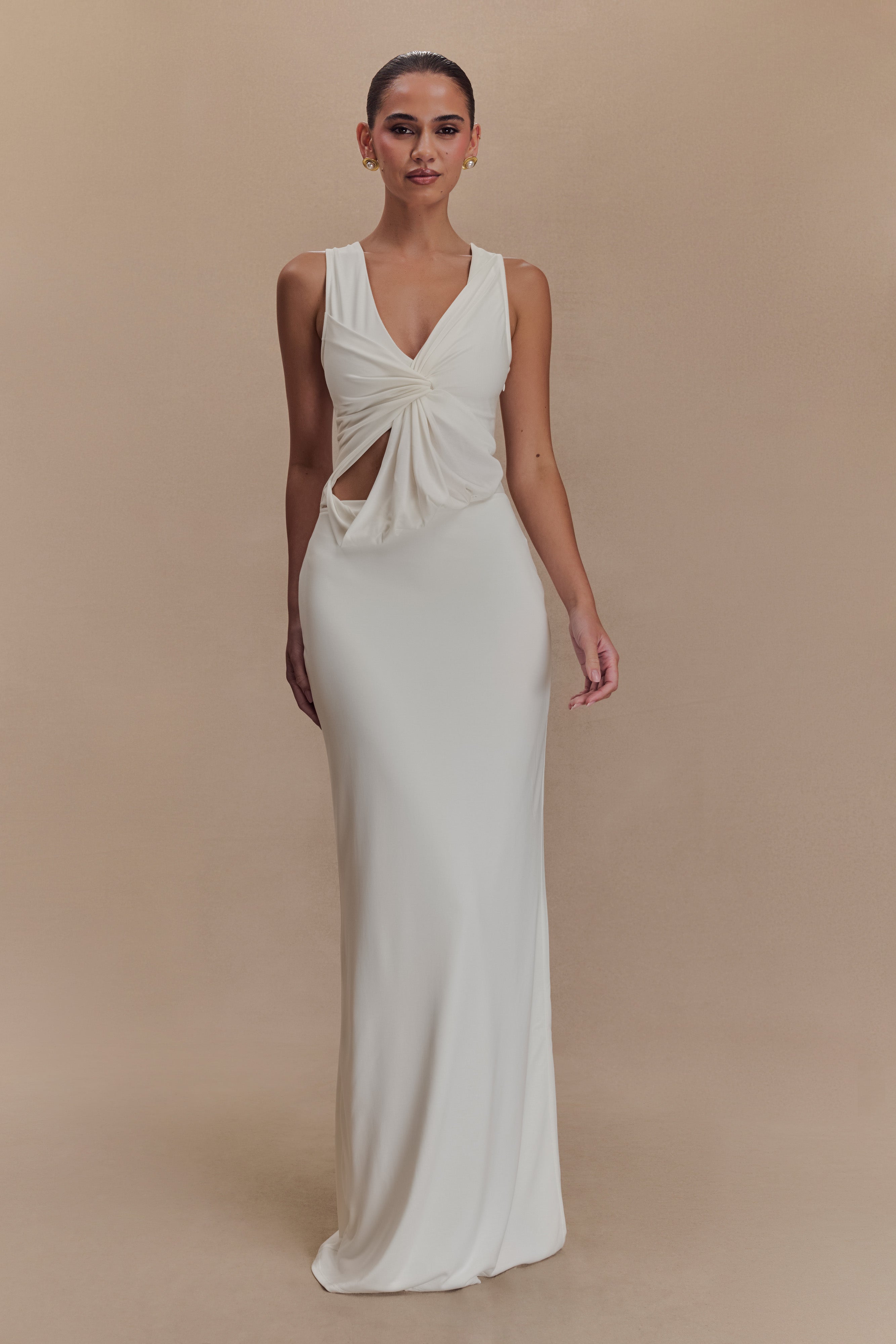 Levauro Kassidy Şeftali Jersey Maxi Elbise - Fildişi
