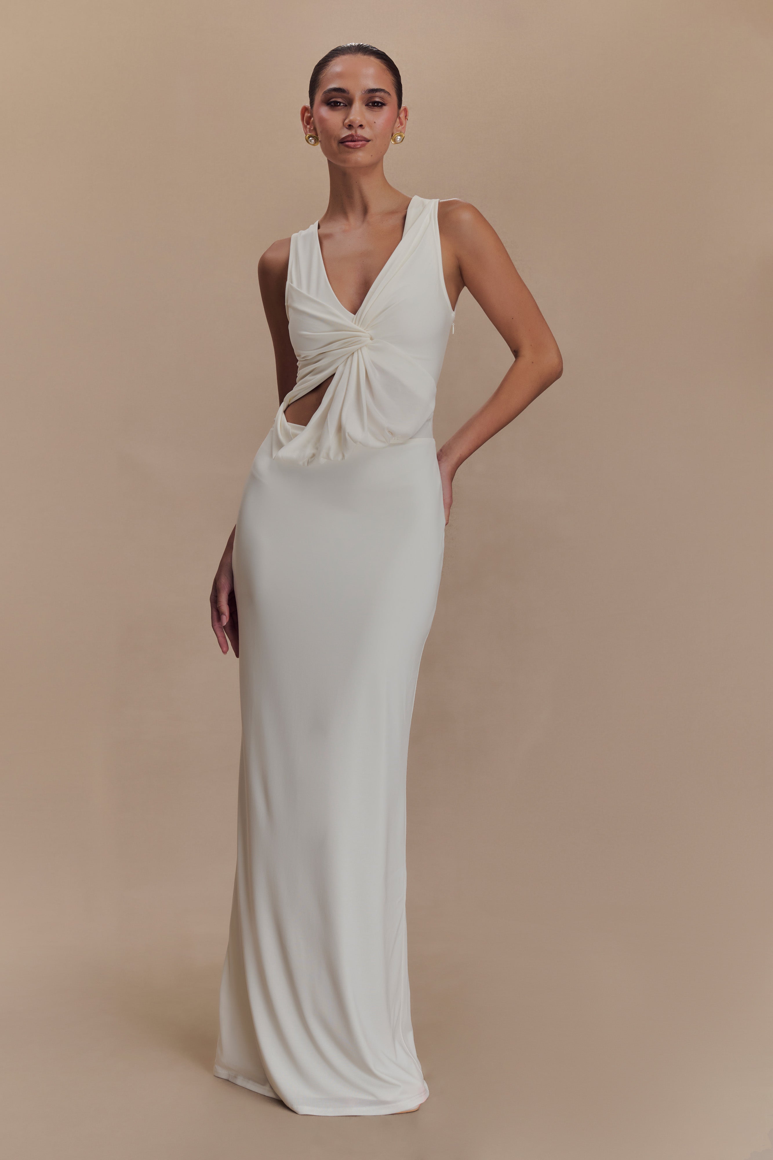 Levauro Kassidy Şeftali Jersey Maxi Elbise - Fildişi