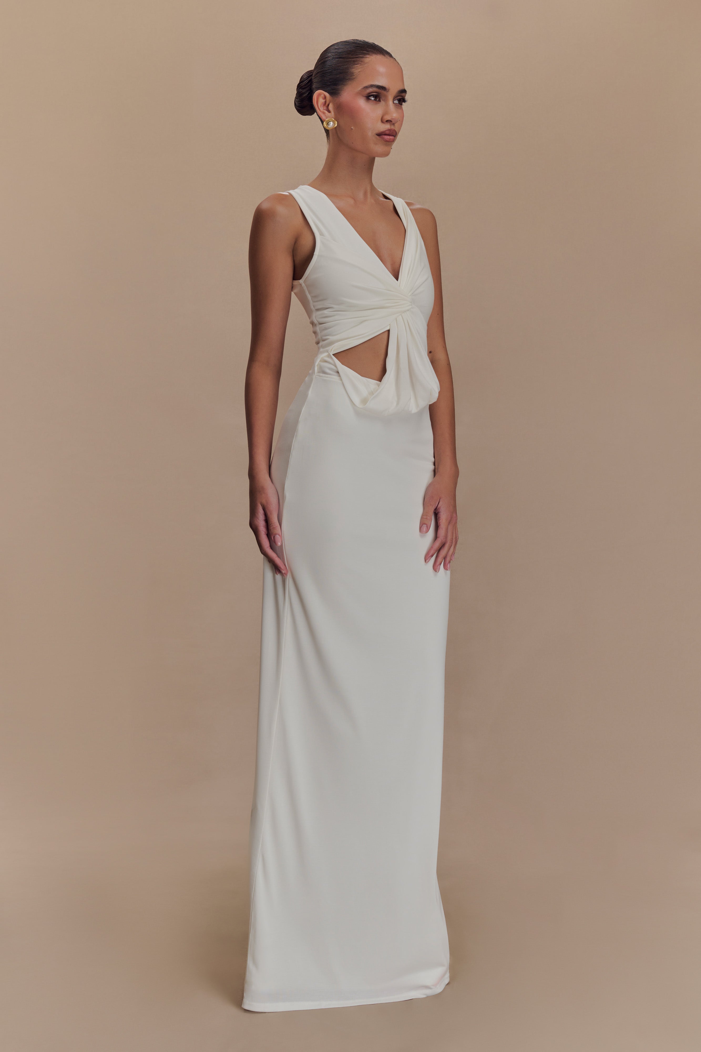 Levauro Kassidy Şeftali Jersey Maxi Elbise - Fildişi