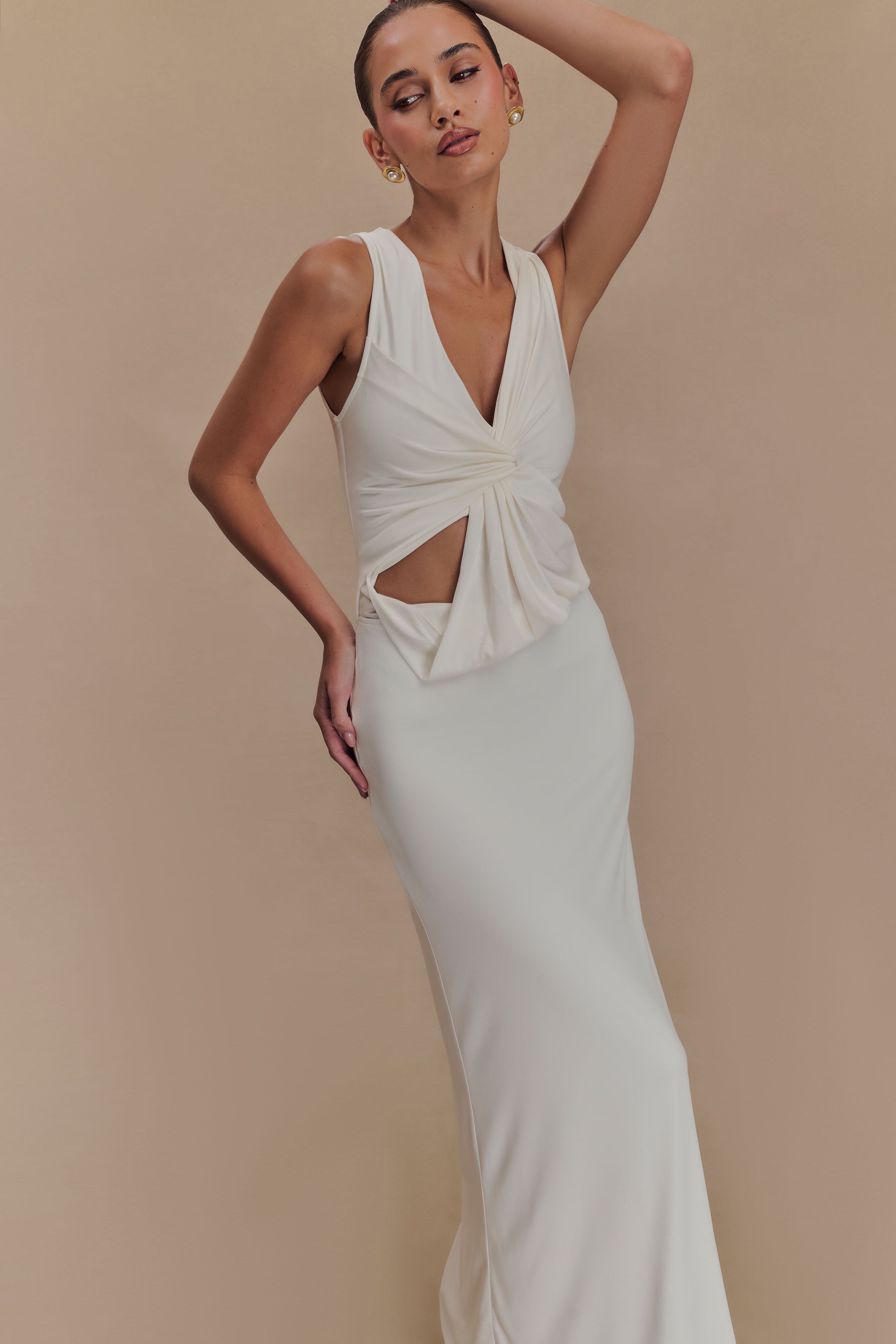 Levauro Kassidy Şeftali Jersey Maxi Elbise - Fildişi