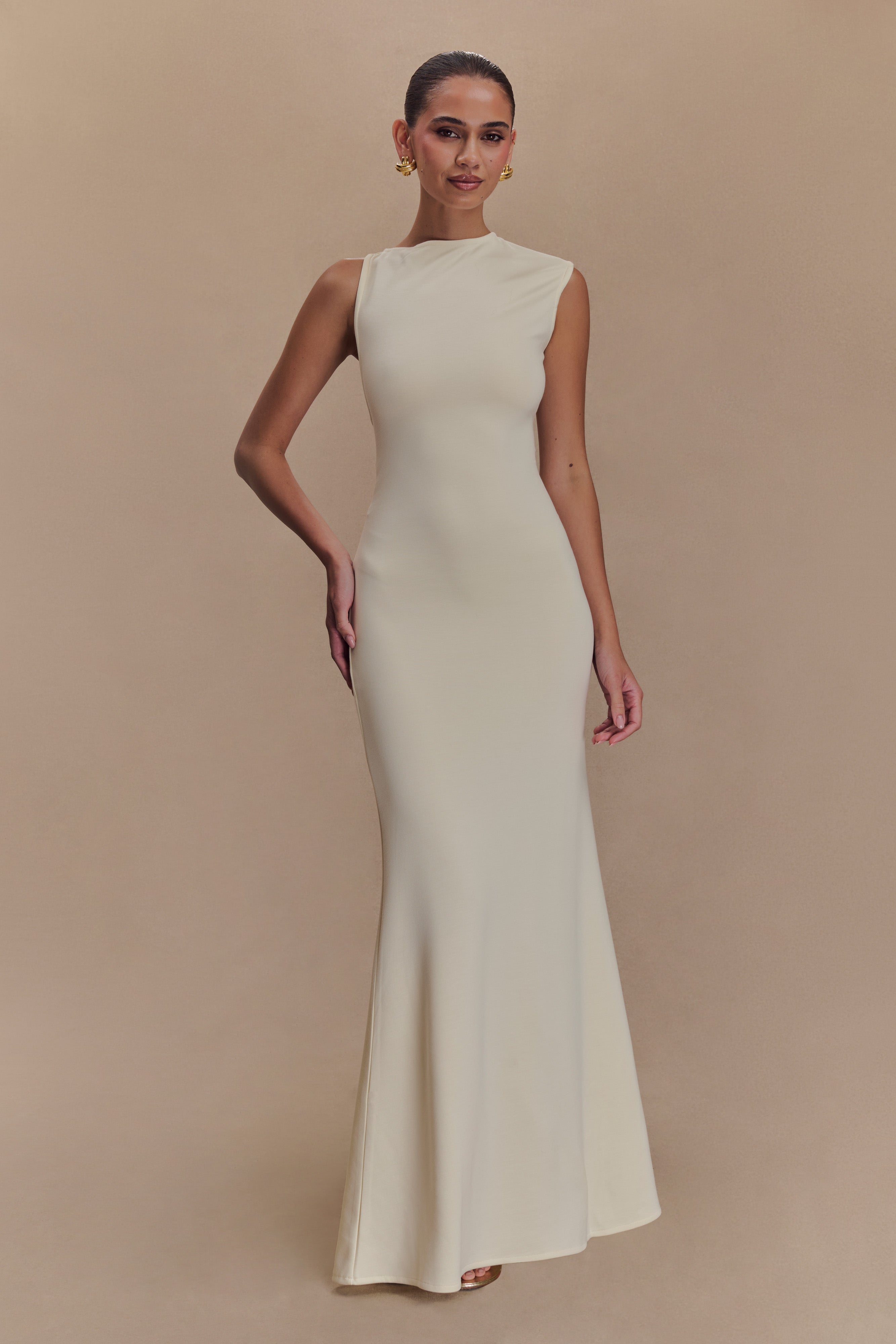 Levauro Katerina Scuba Jersey Cut Out Maxi Elbise - Fildişi
