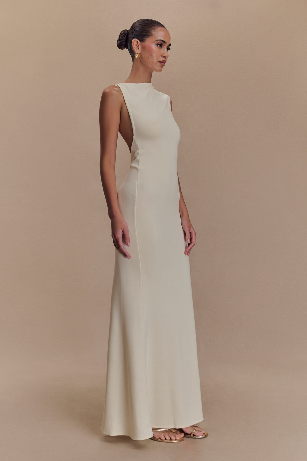 Levauro Katerina Scuba Jersey Cut Out Maxi Elbise - Fildişi