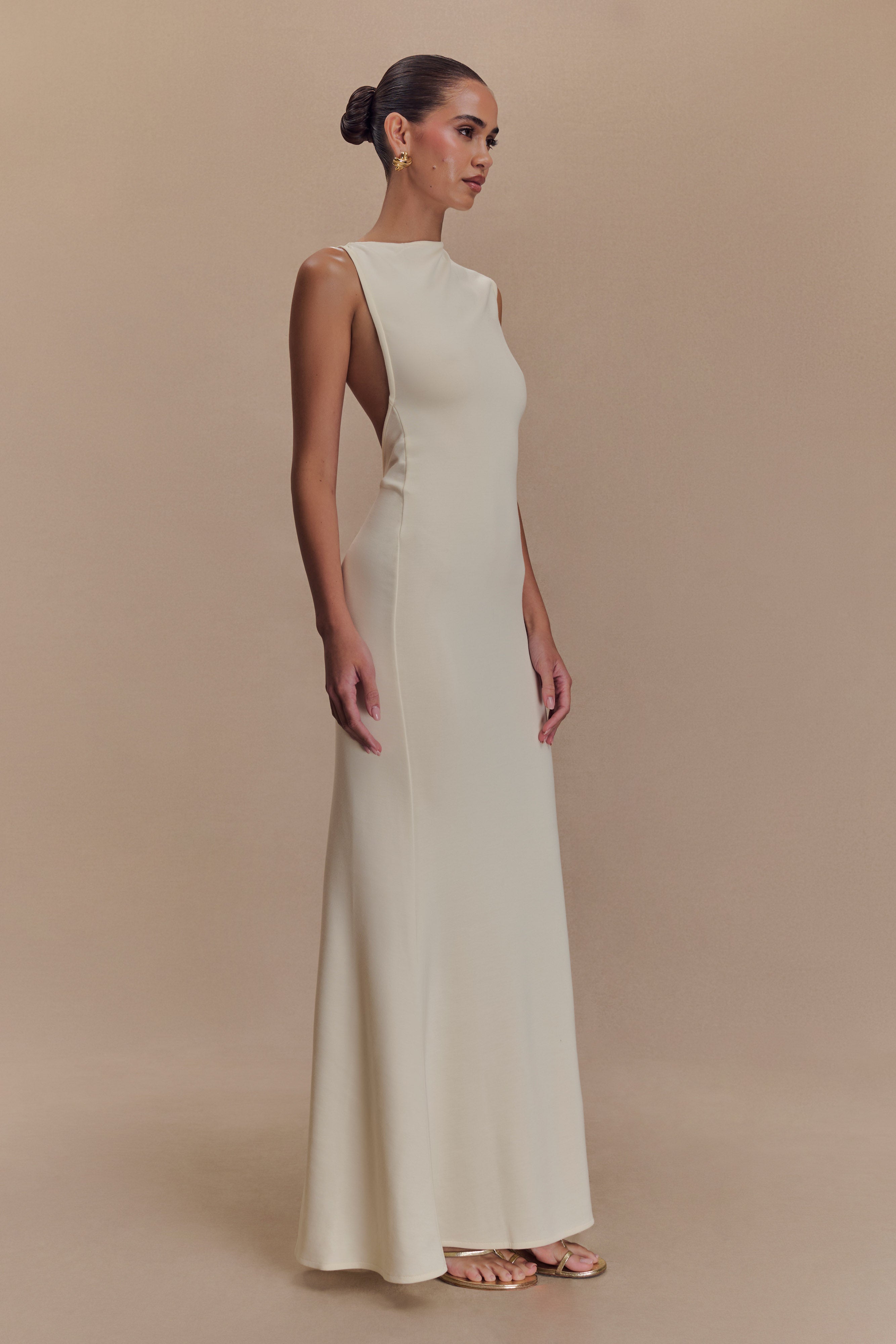 Levauro Katerina Scuba Jersey Cut Out Maxi Elbise - Fildişi