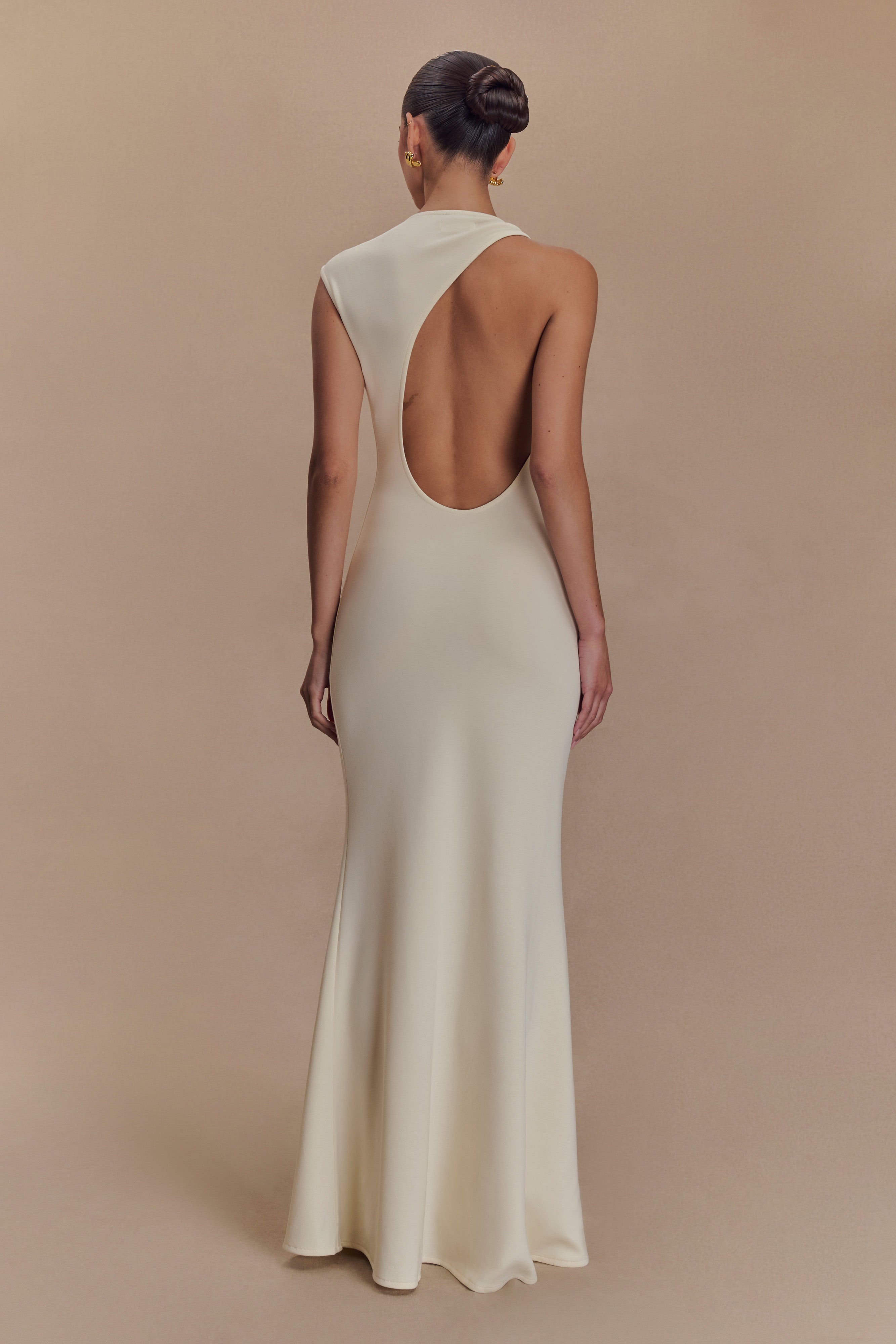 Levauro Katerina Scuba Jersey Cut Out Maxi Elbise - Fildişi