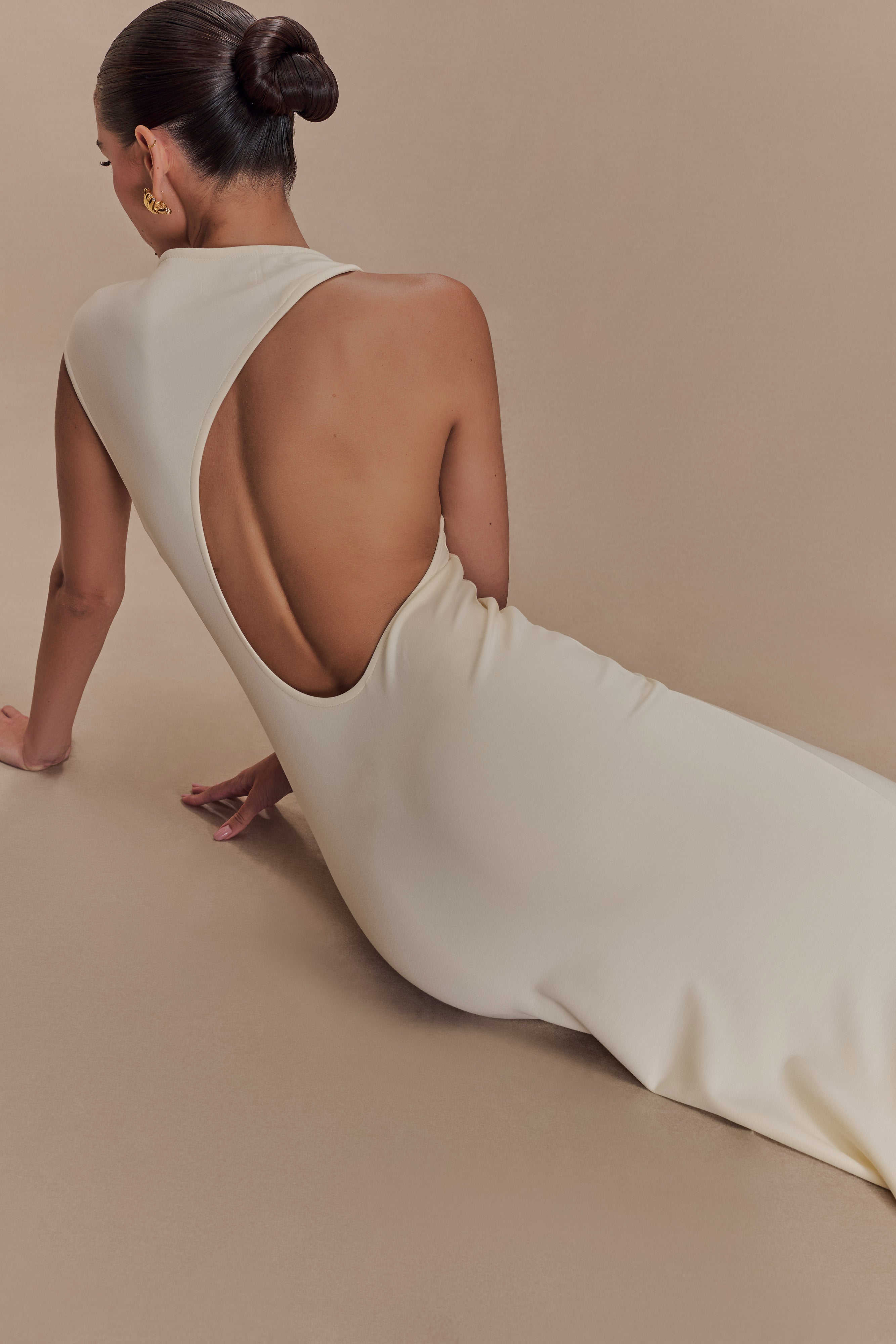 Levauro Katerina Scuba Jersey Cut Out Maxi Elbise - Fildişi