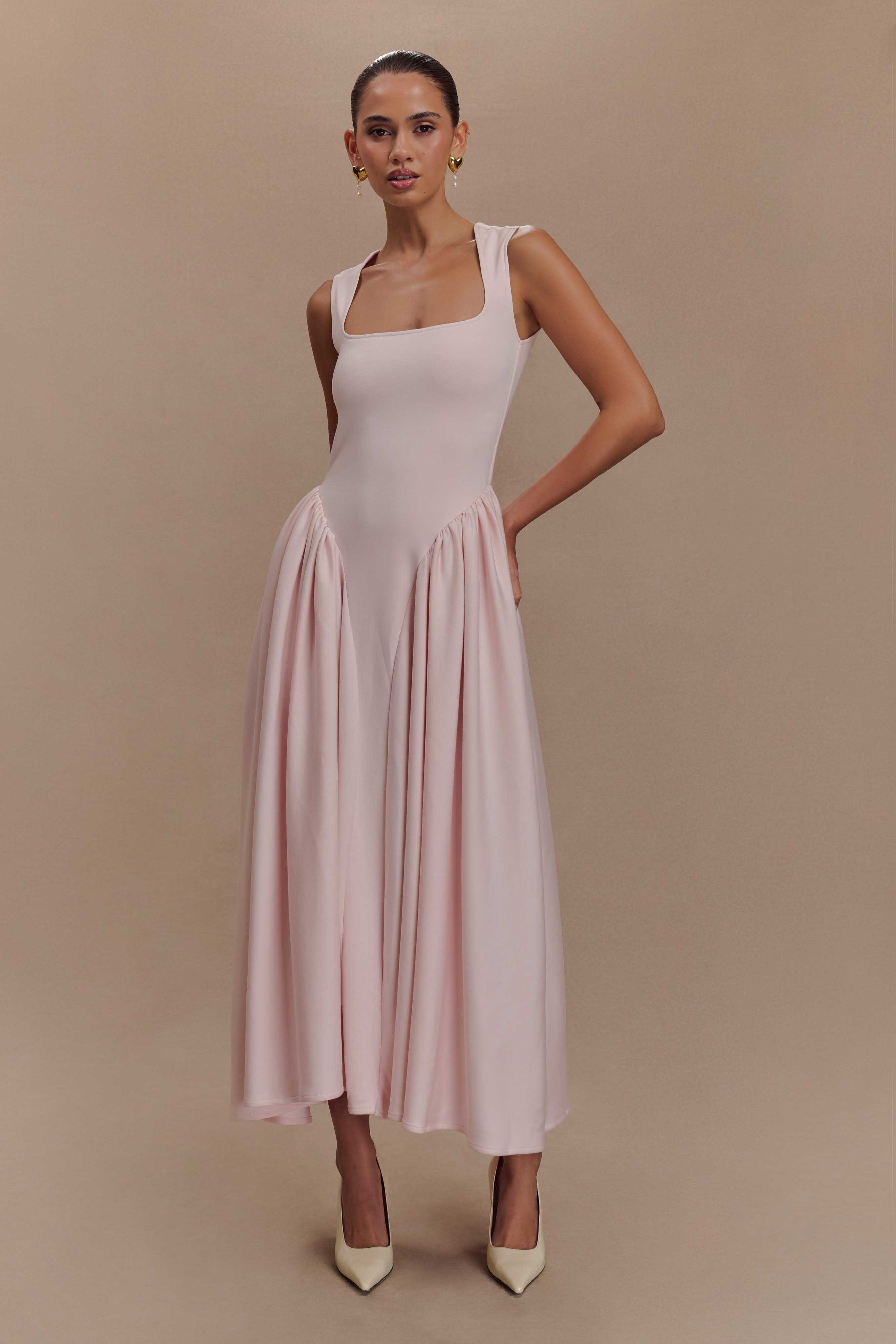 Levauro Sharon Scuba Jersey Midi Elbise - Bale Pembesi