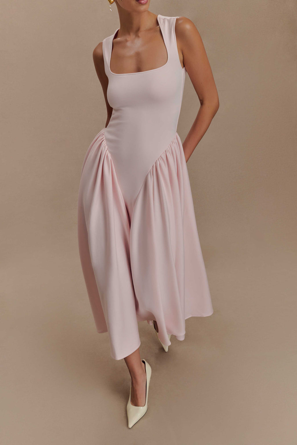 Levauro Sharon Scuba Jersey Midi Elbise - Bale Pembesi
