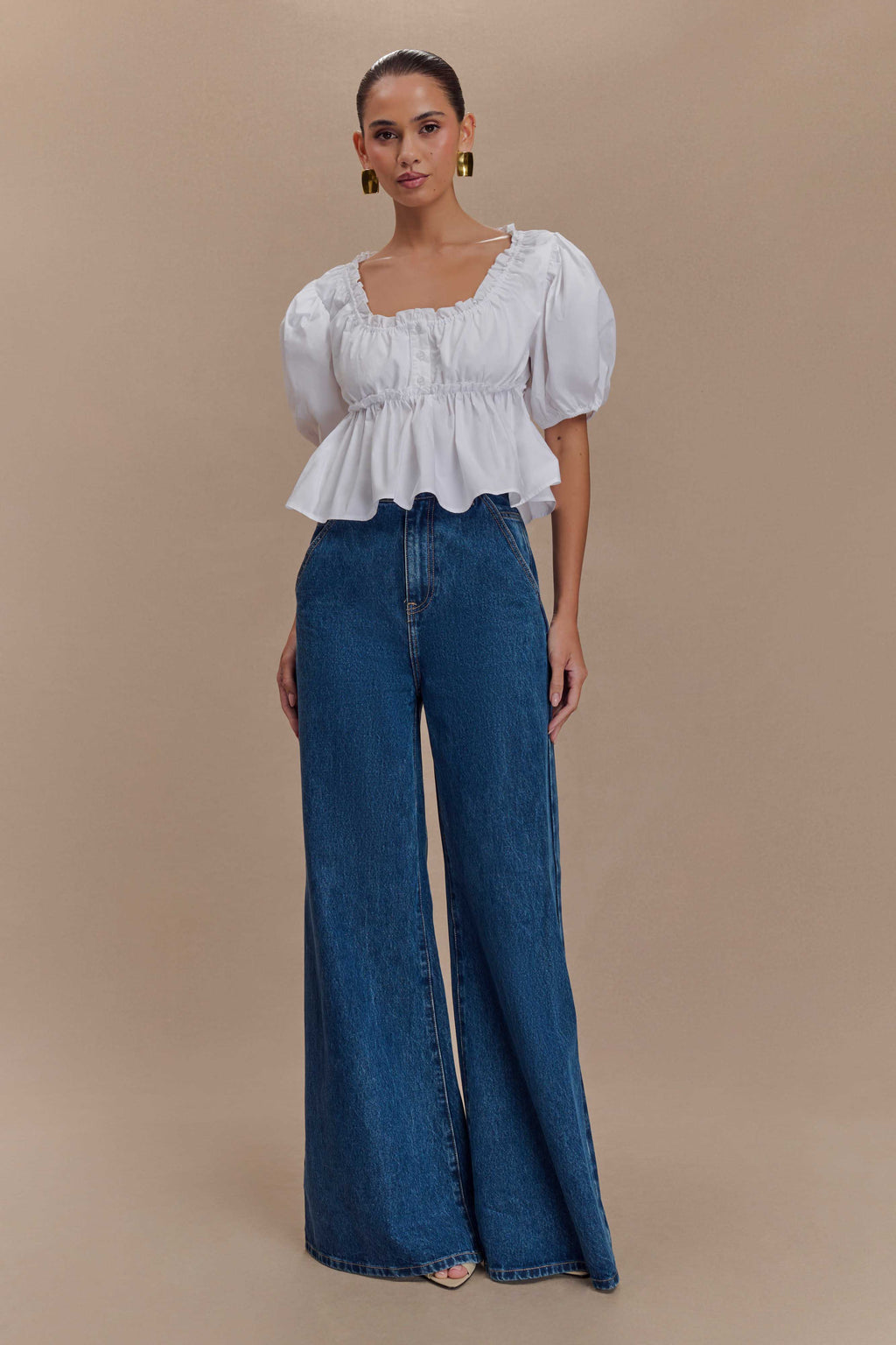 Levauro Magdalena Puf Crop Top - Beyaz