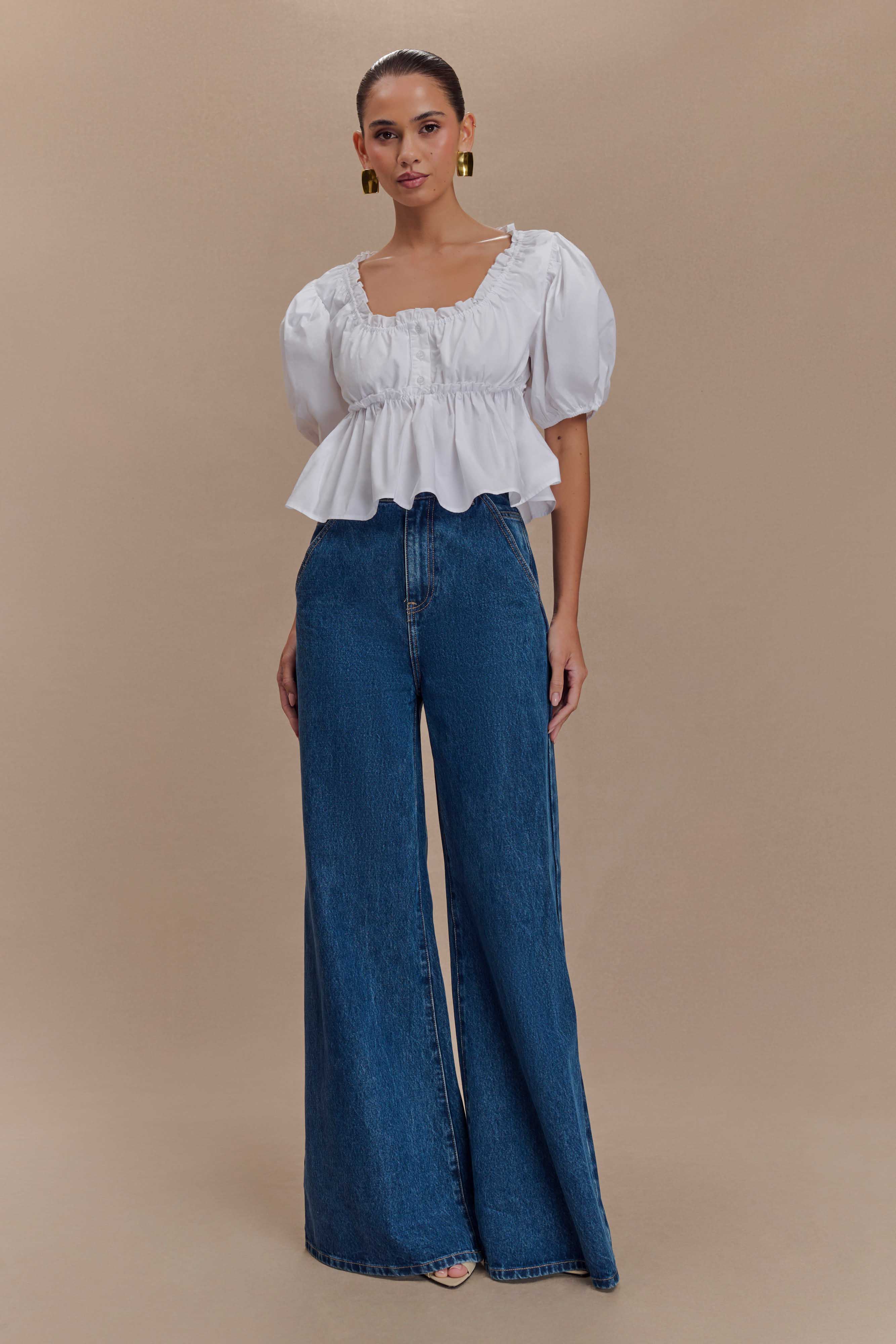 Levauro Magdalena Puf Crop Top - Beyaz