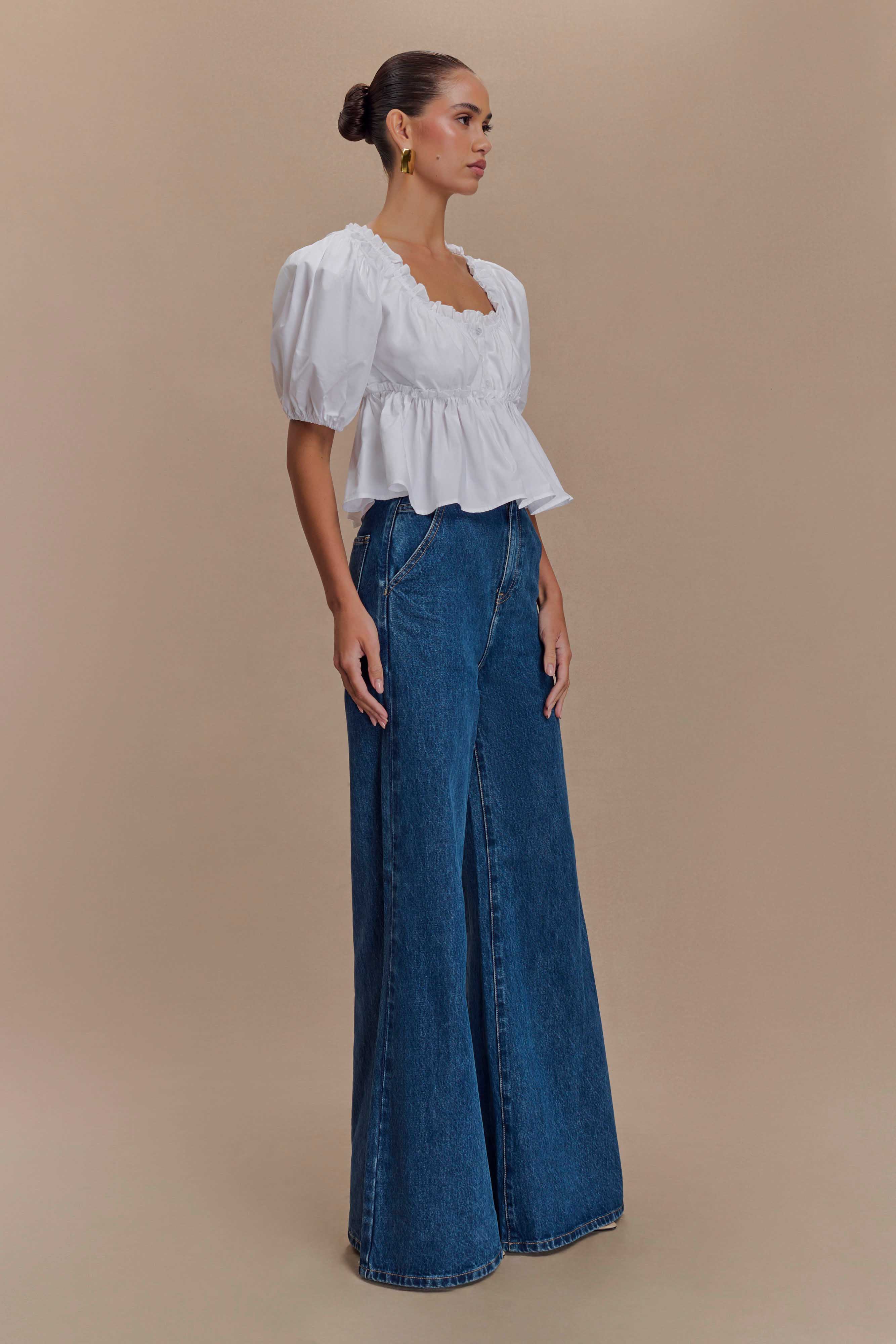 Levauro Magdalena Puf Crop Top - Beyaz