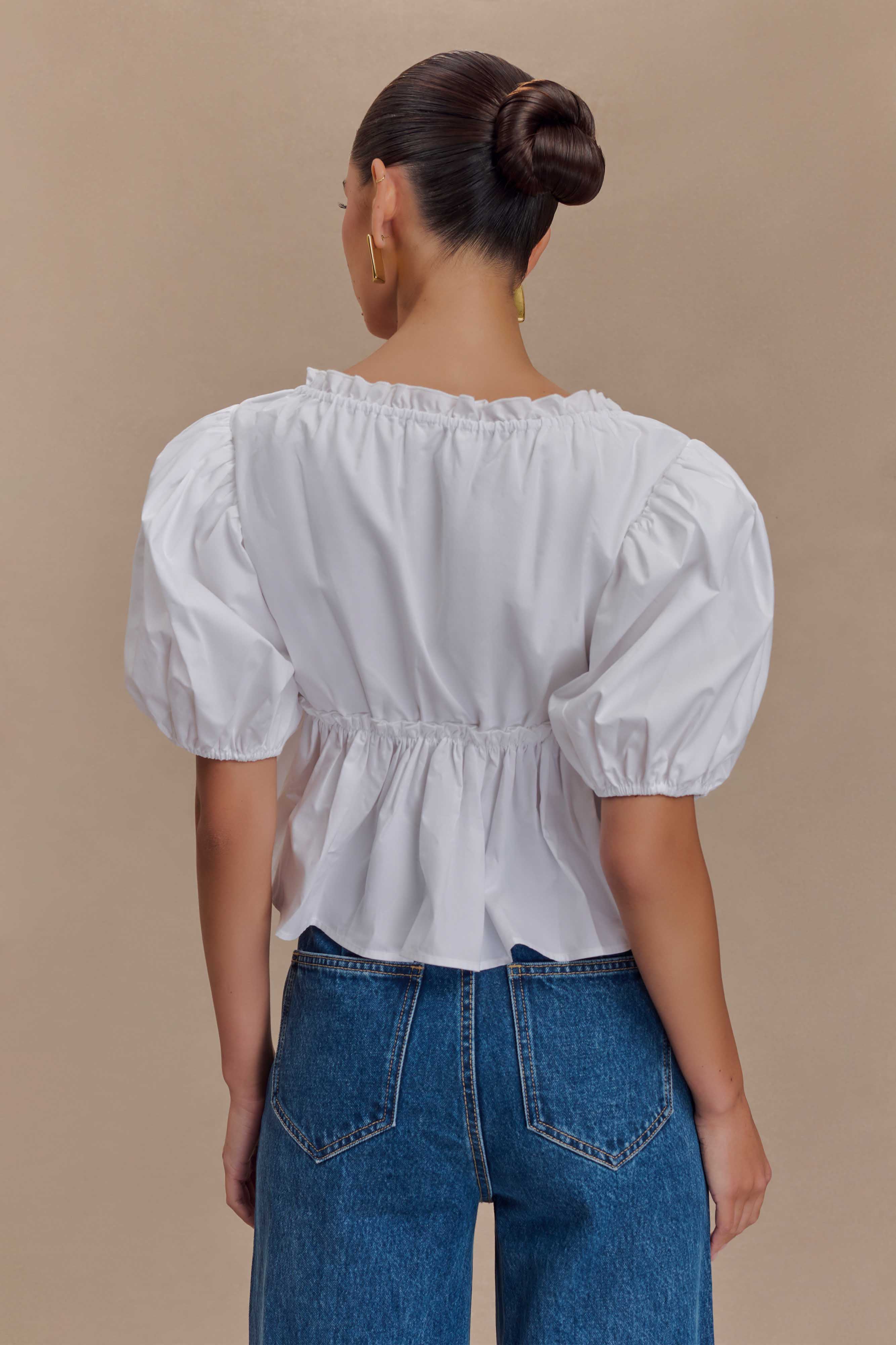 Levauro Magdalena Puf Crop Top - Beyaz
