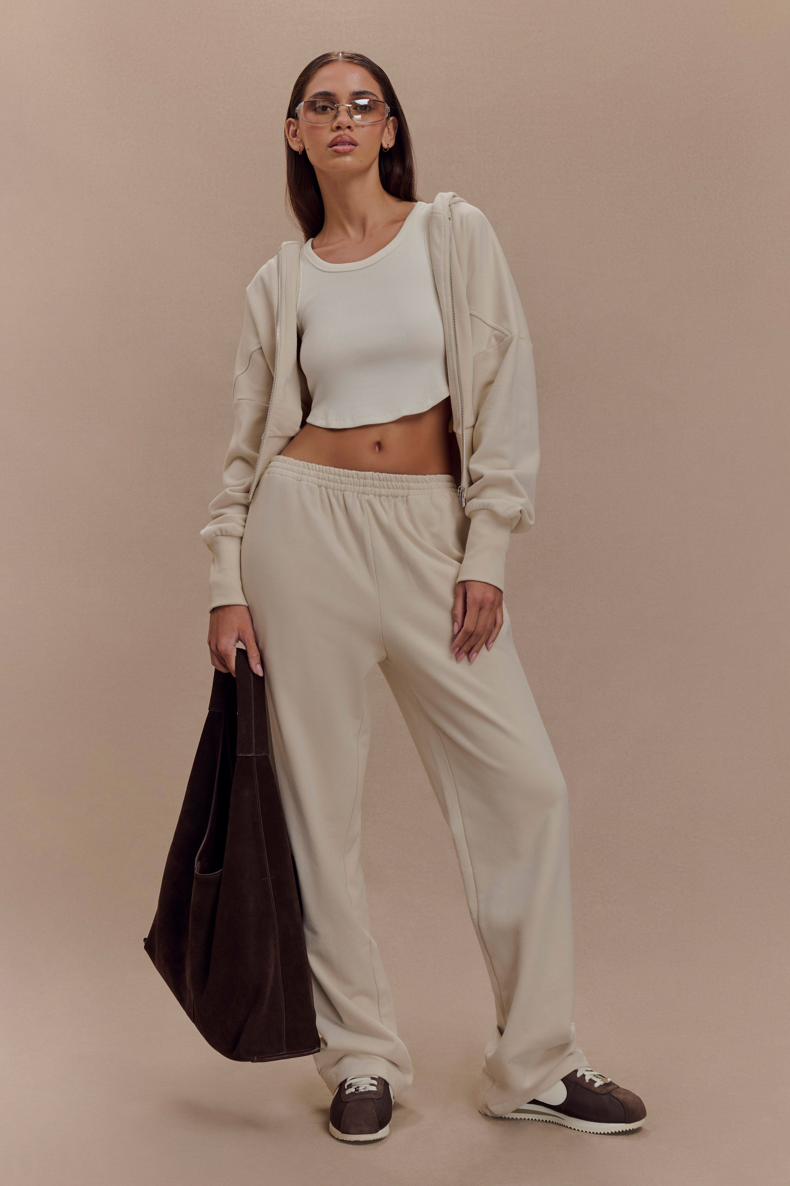 Levauro Blake Düz Bacak Jogger Pantolon - Taş