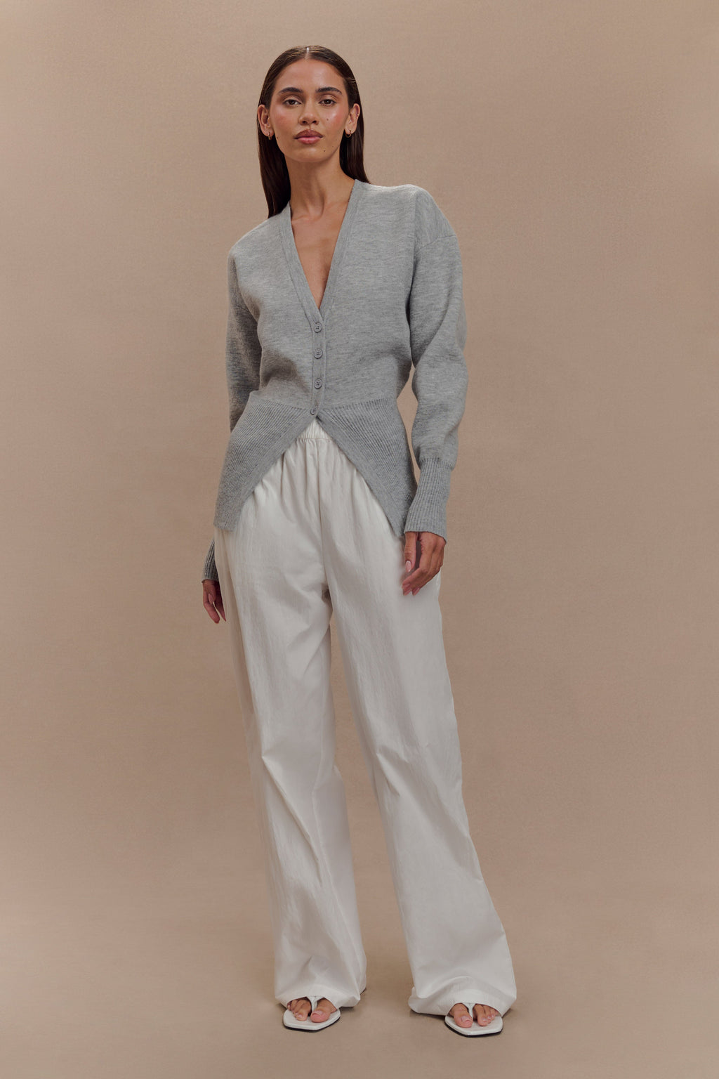 Levauro Alexia Düğmeli Oversize Hırka - Gri Marle