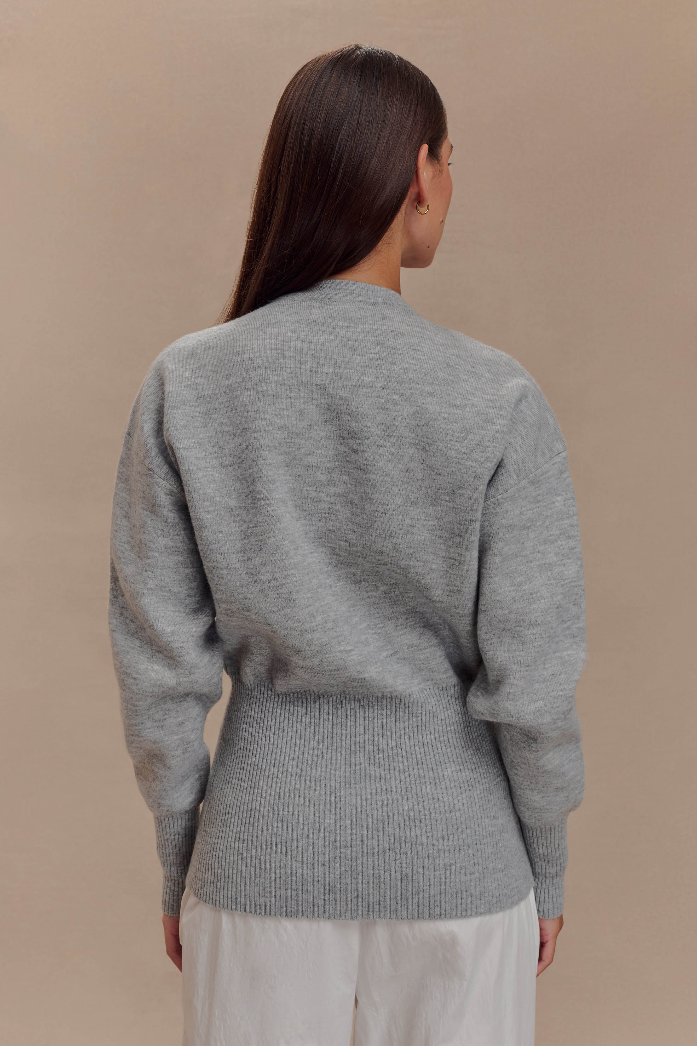 Levauro Alexia Düğmeli Oversize Hırka - Gri Marle