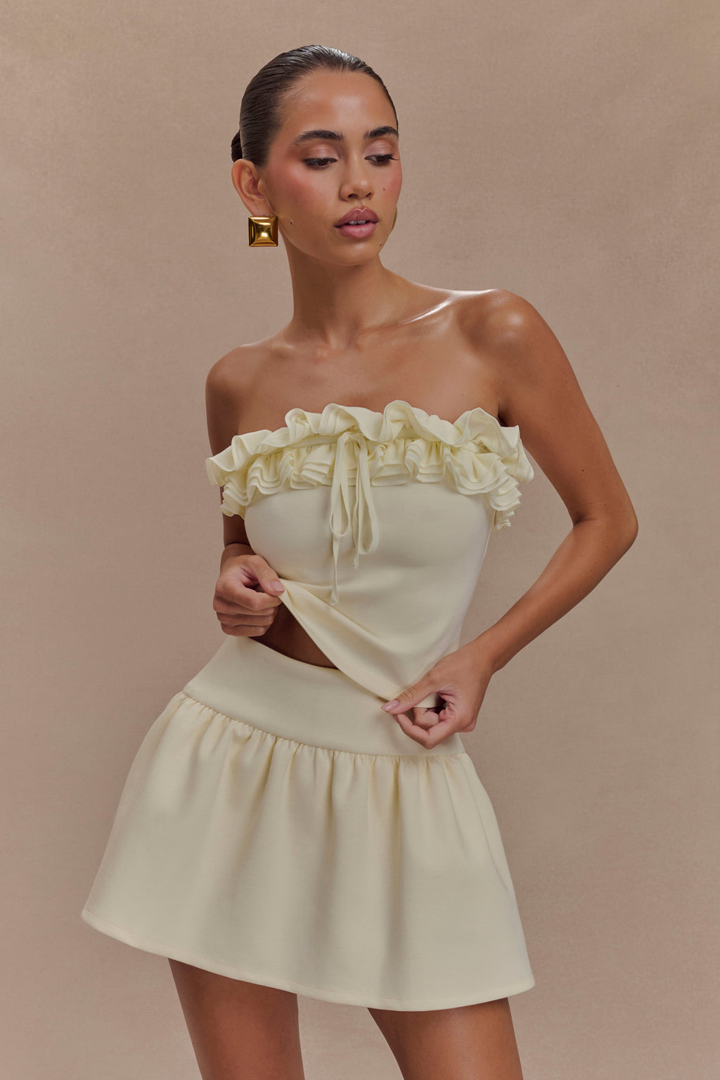 Levauro Jennie Frill Mini Şort - Fildişi