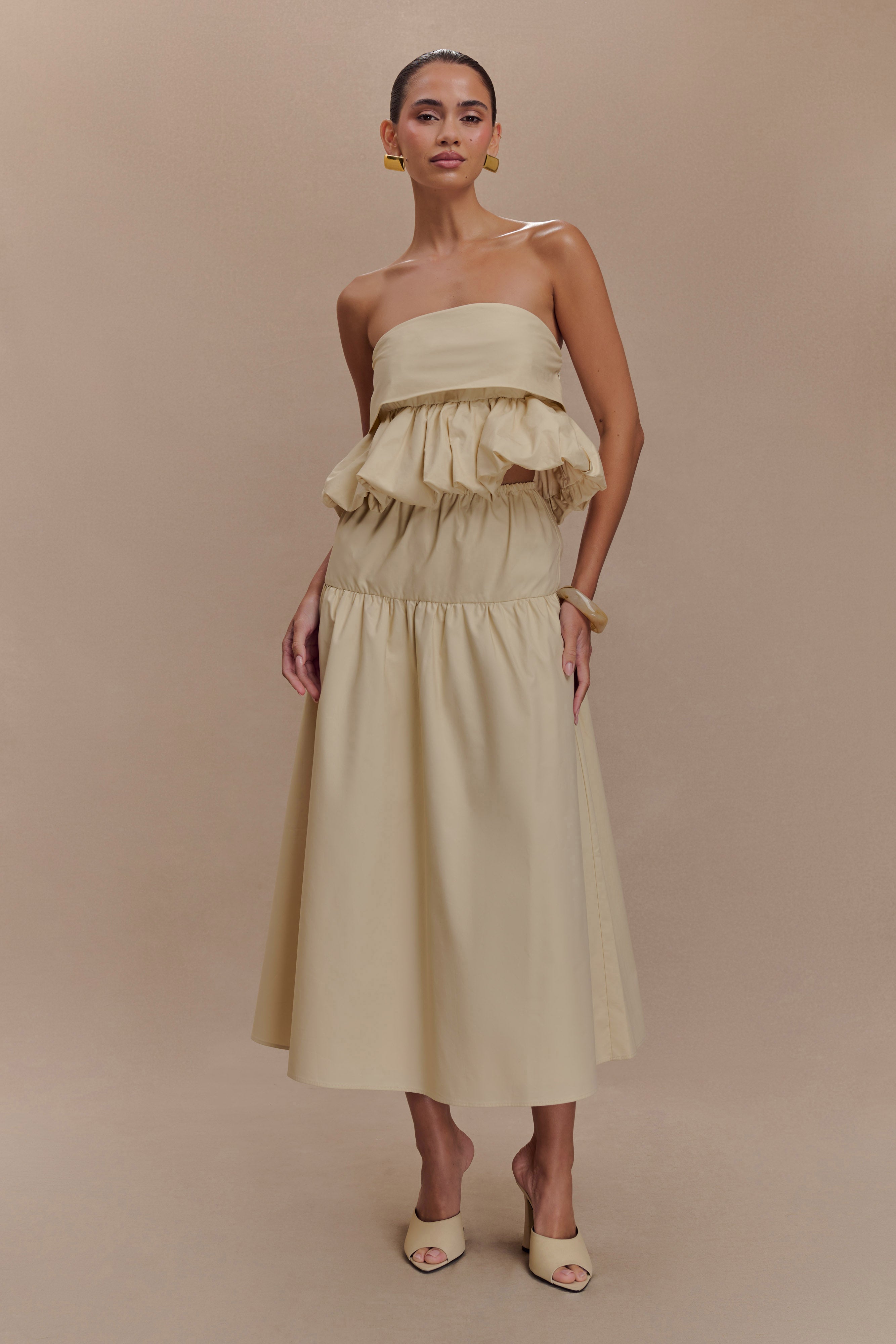 Levauro Amirah Straplez Balonlu Crop Top - Ten Rengi