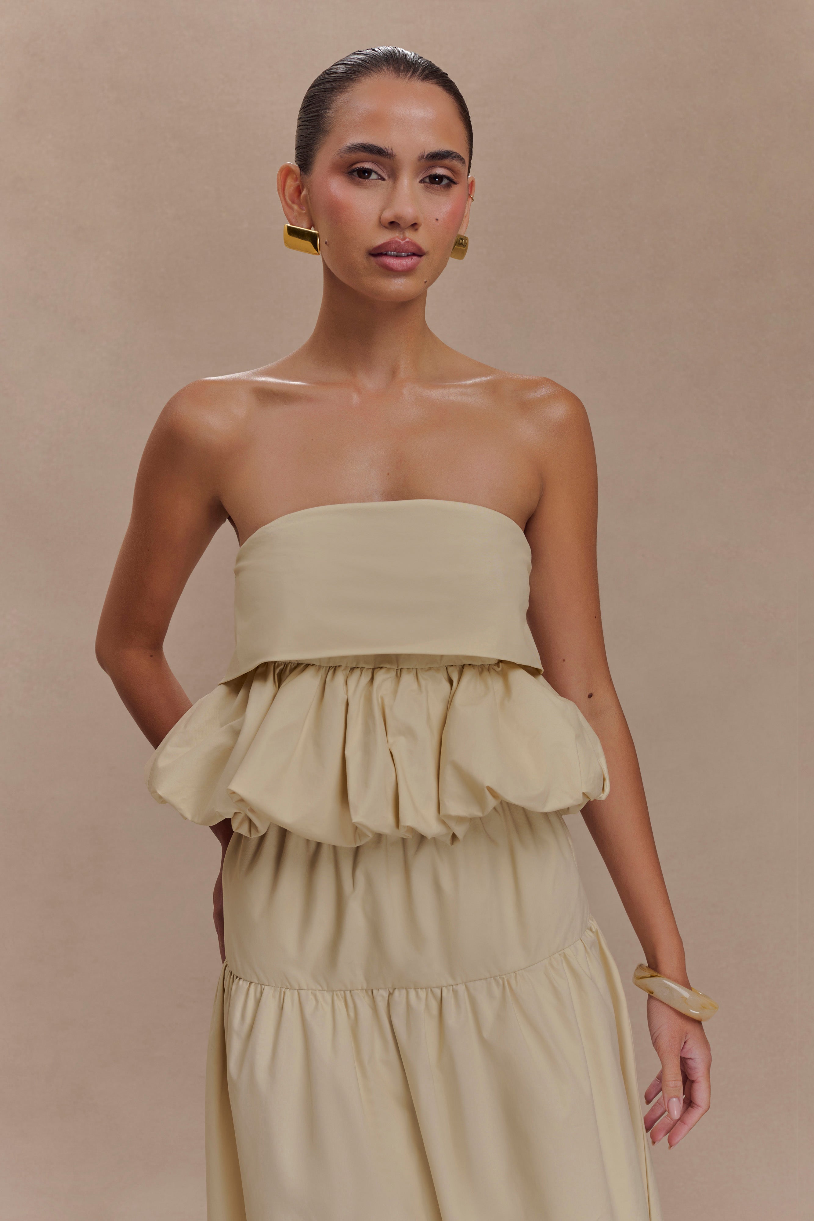 Levauro Amirah Straplez Balonlu Crop Top - Ten Rengi
