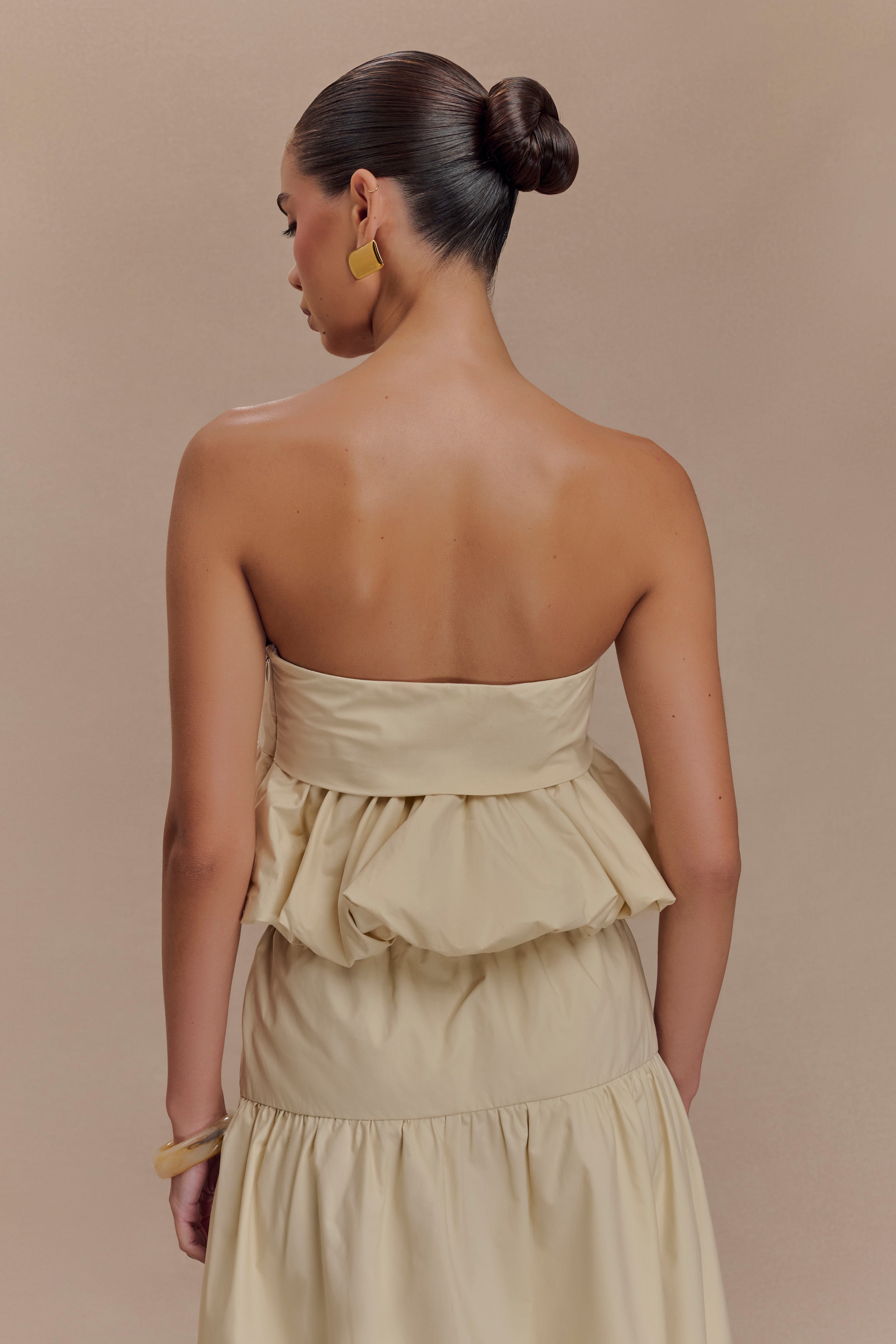 Levauro Amirah Straplez Balonlu Crop Top - Ten Rengi