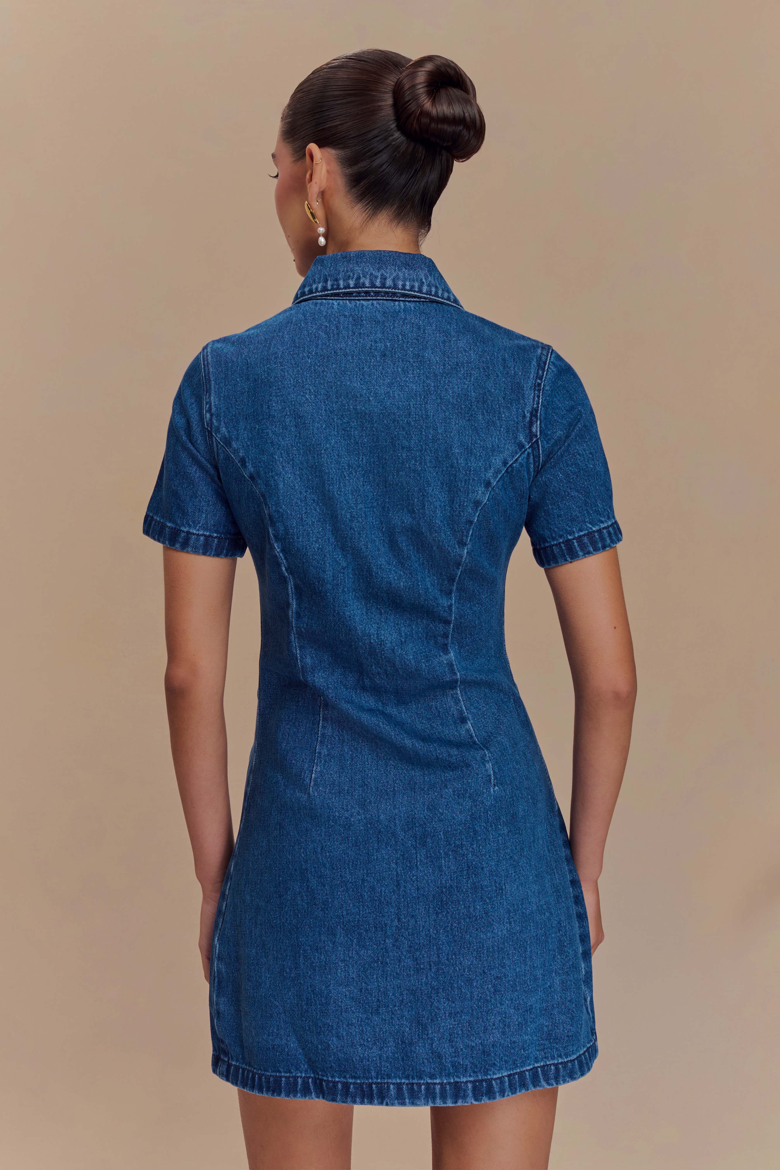 Levauro Leighton Denim Düğmeli Mini Elbise - Koyu Mavi